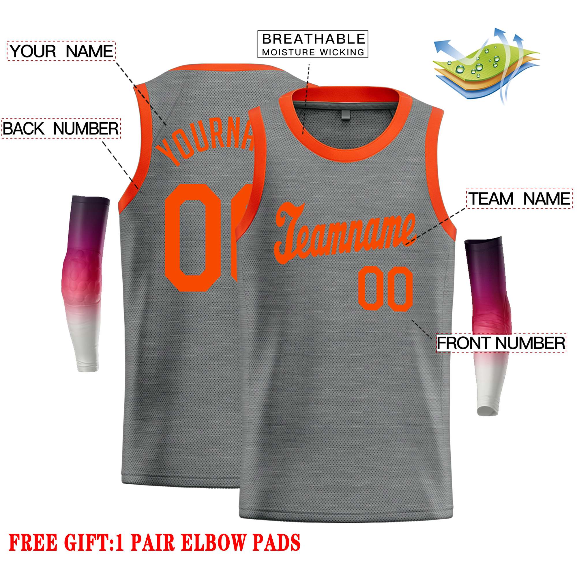 Custom Dark Gray Orange Classic Tops Casual Basketball Jersey