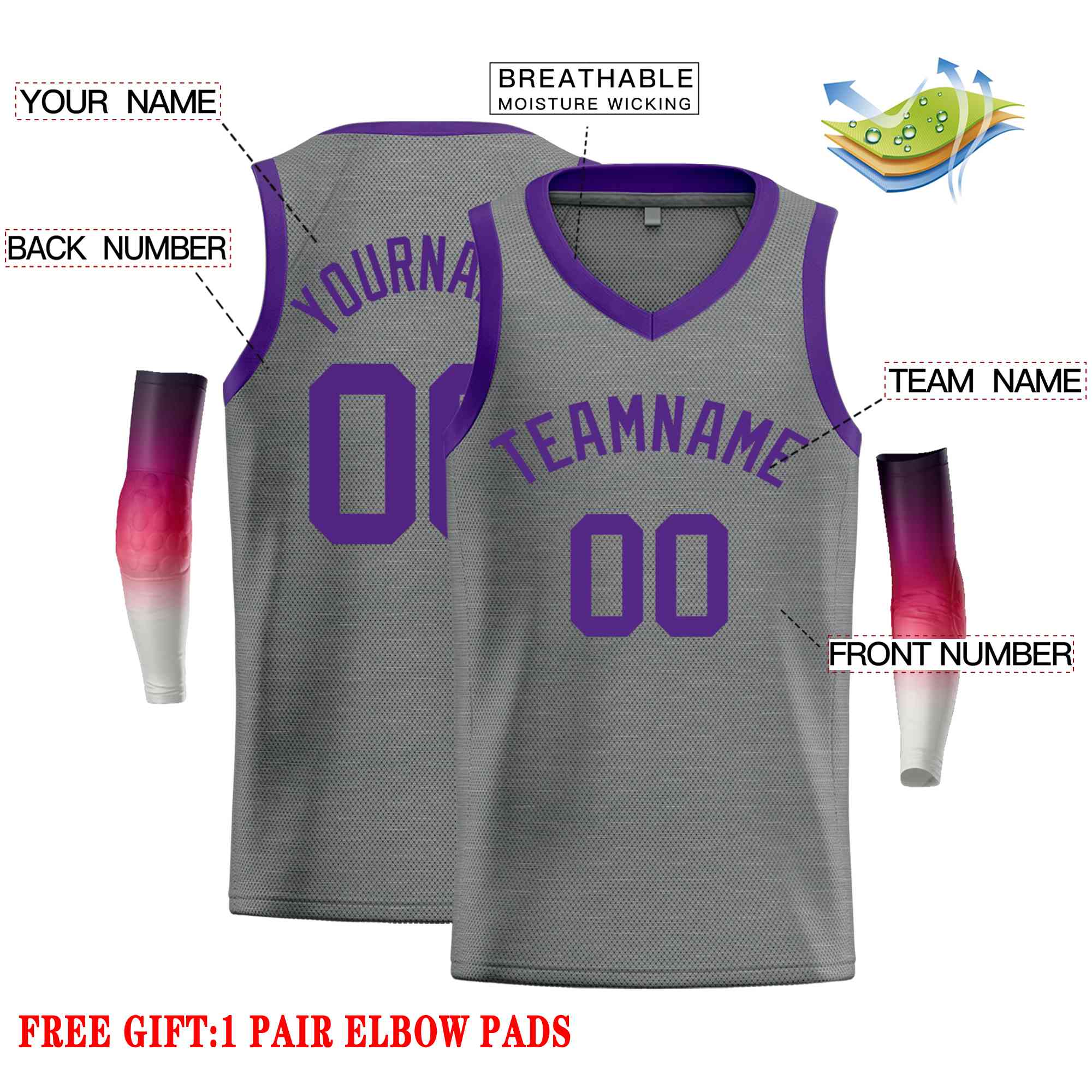 Custom Dark Gray Purple-Classic Tops Men Casual Basketball Jersey