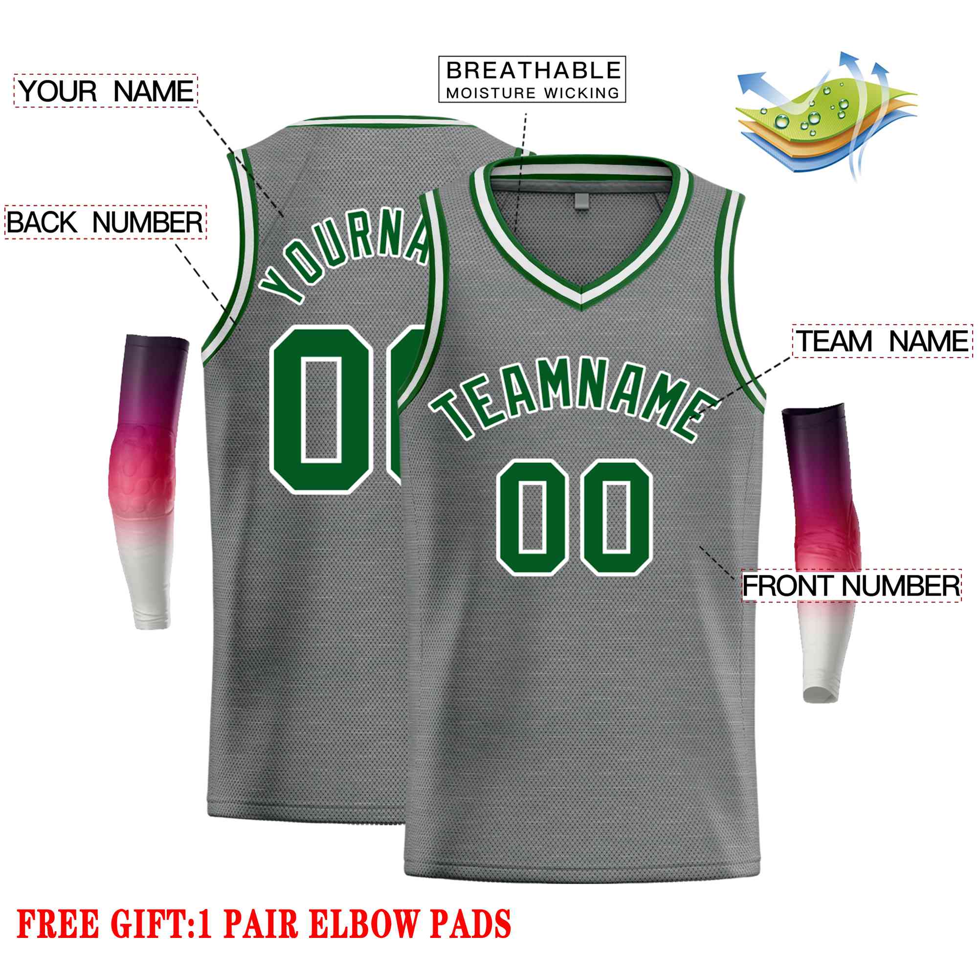 Custom Dark Gray Green-White Classic Tops Men Casual Basketball Jersey