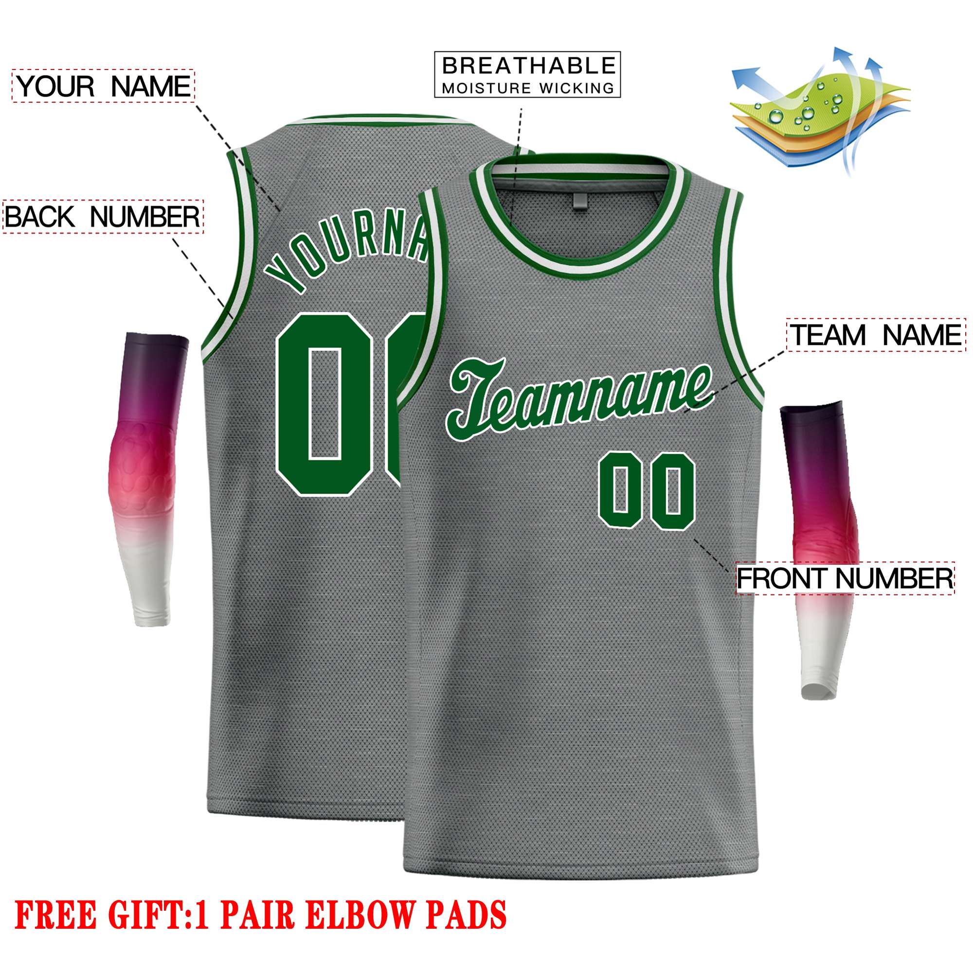 Custom Dark Gray Green Classic Tops Casual Basketball Jersey