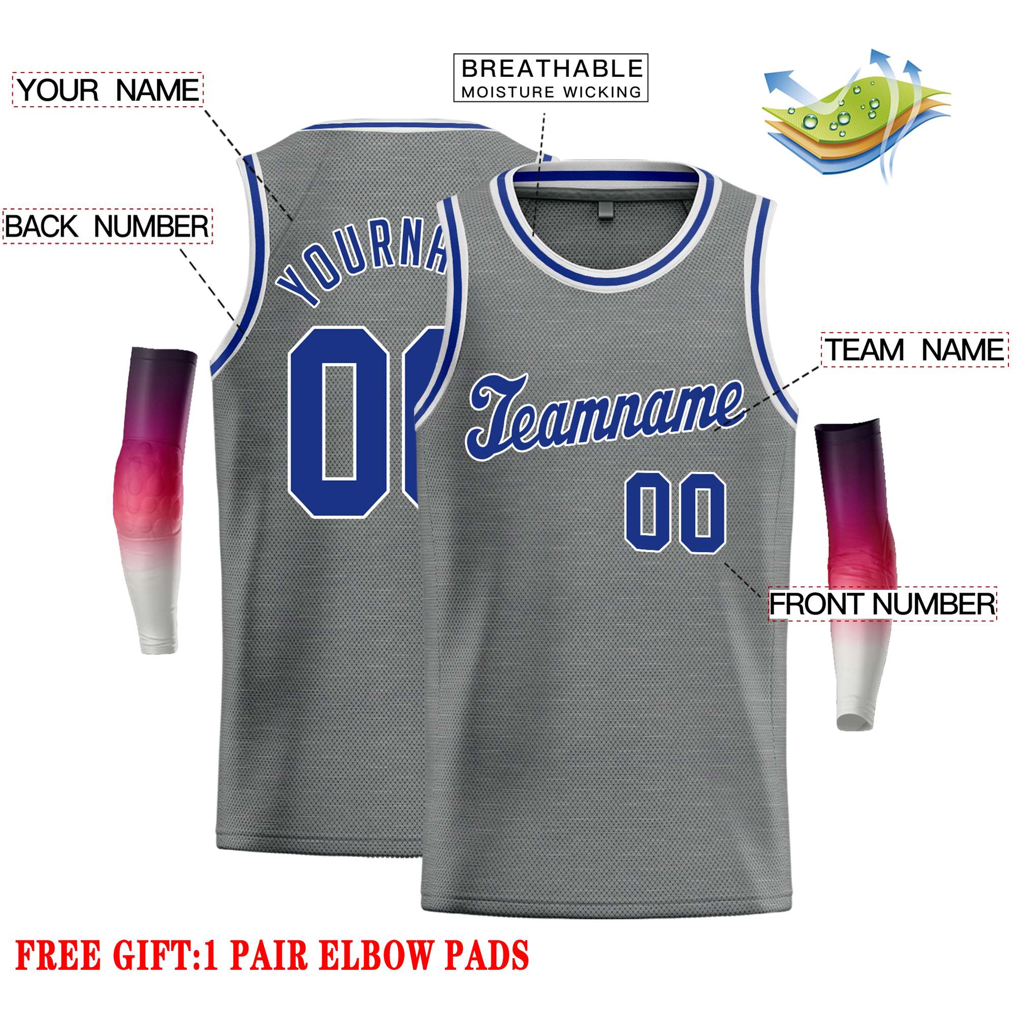 Custom Dark Gray Royal Classic Tops Casual Basketball Jersey