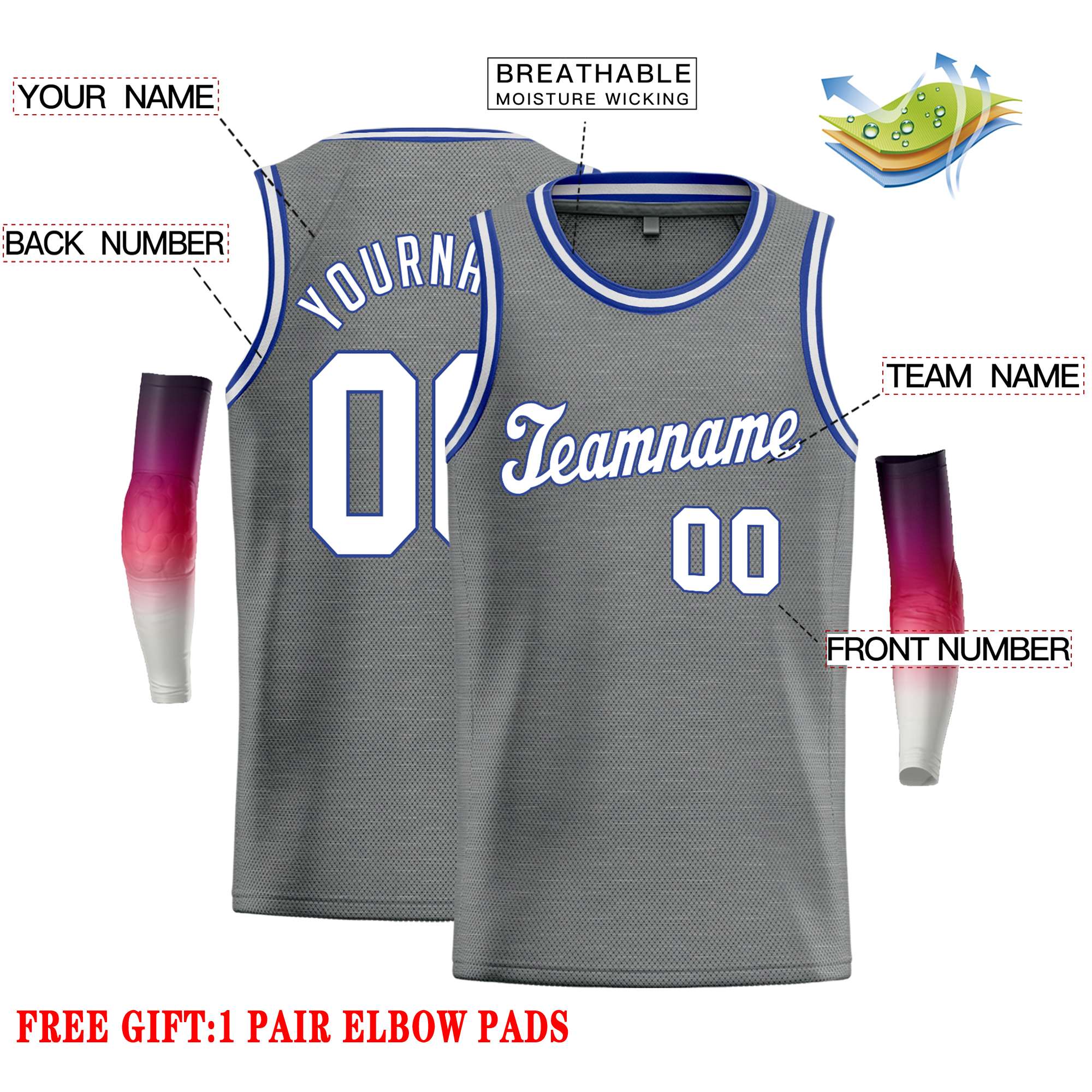 Custom Dark Gray White-Blue Classic Tops Casual Basketball Jersey