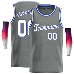 Maillot de basket-ball décontracté, haut classique personnalisé gris foncé blanc-bleu