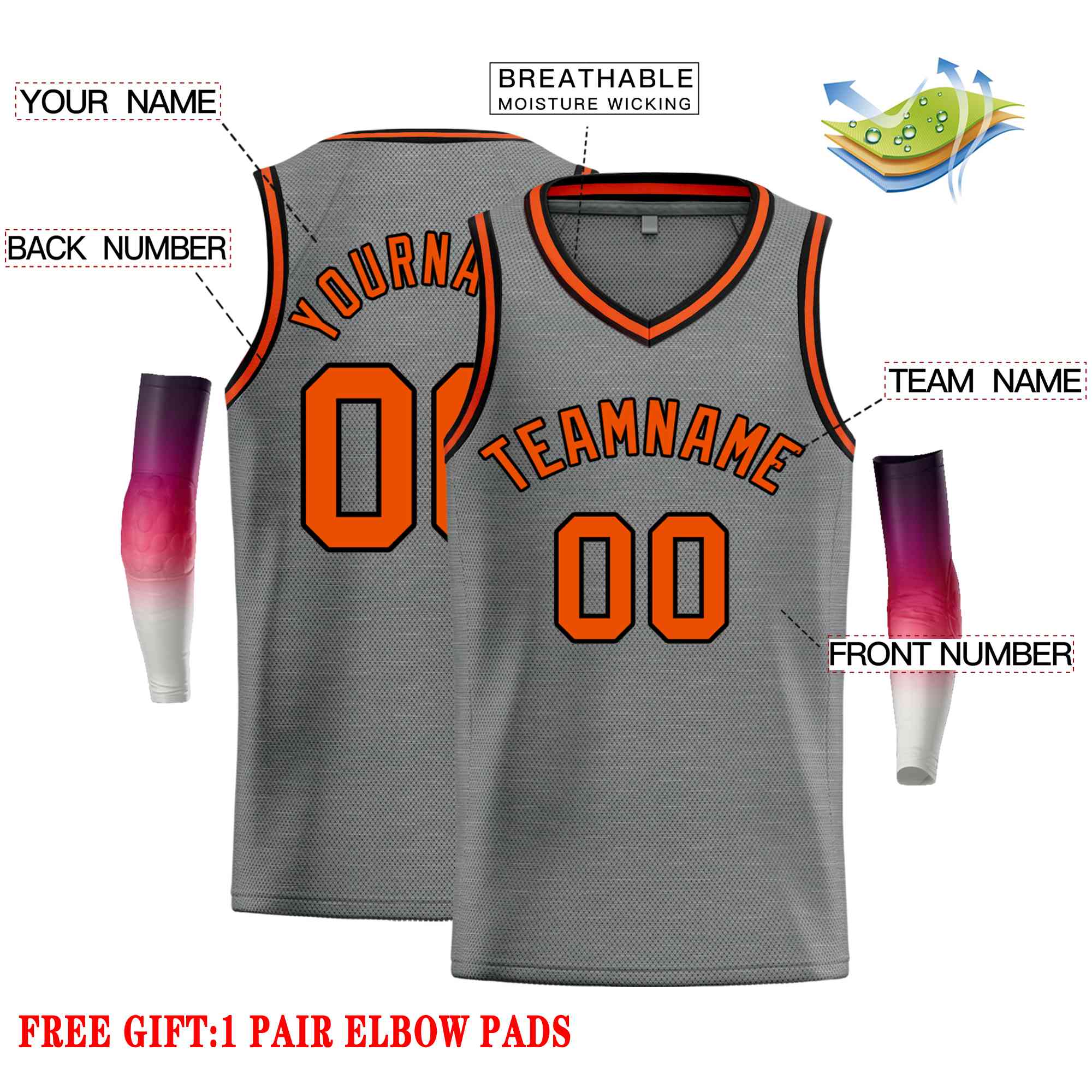 Custom Dark Gray Orange-Black Classic Tops Men Casual Basketball Jersey