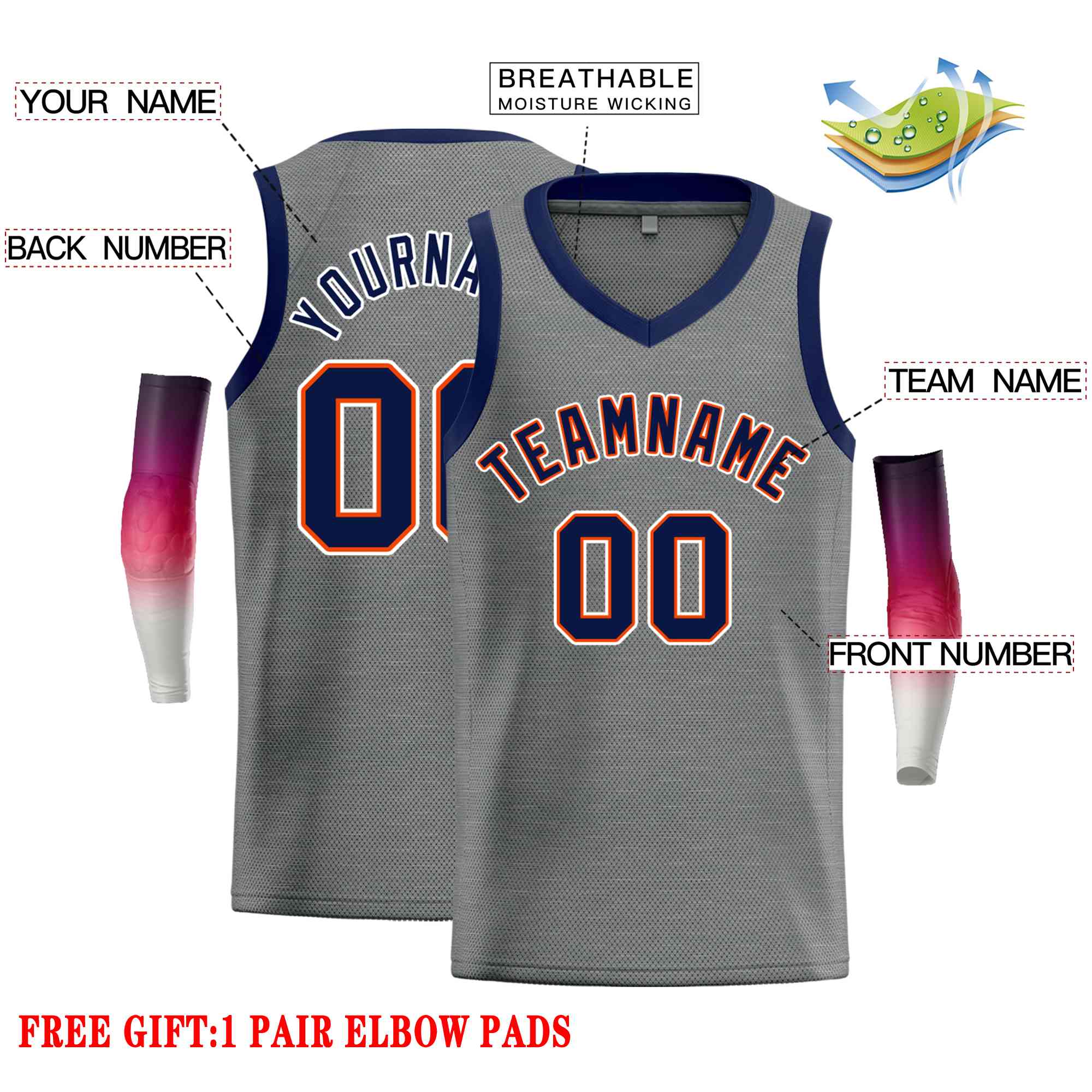 Custom Dark Gray Navv-Orange Classic Tops Men Casual Basketball Jersey