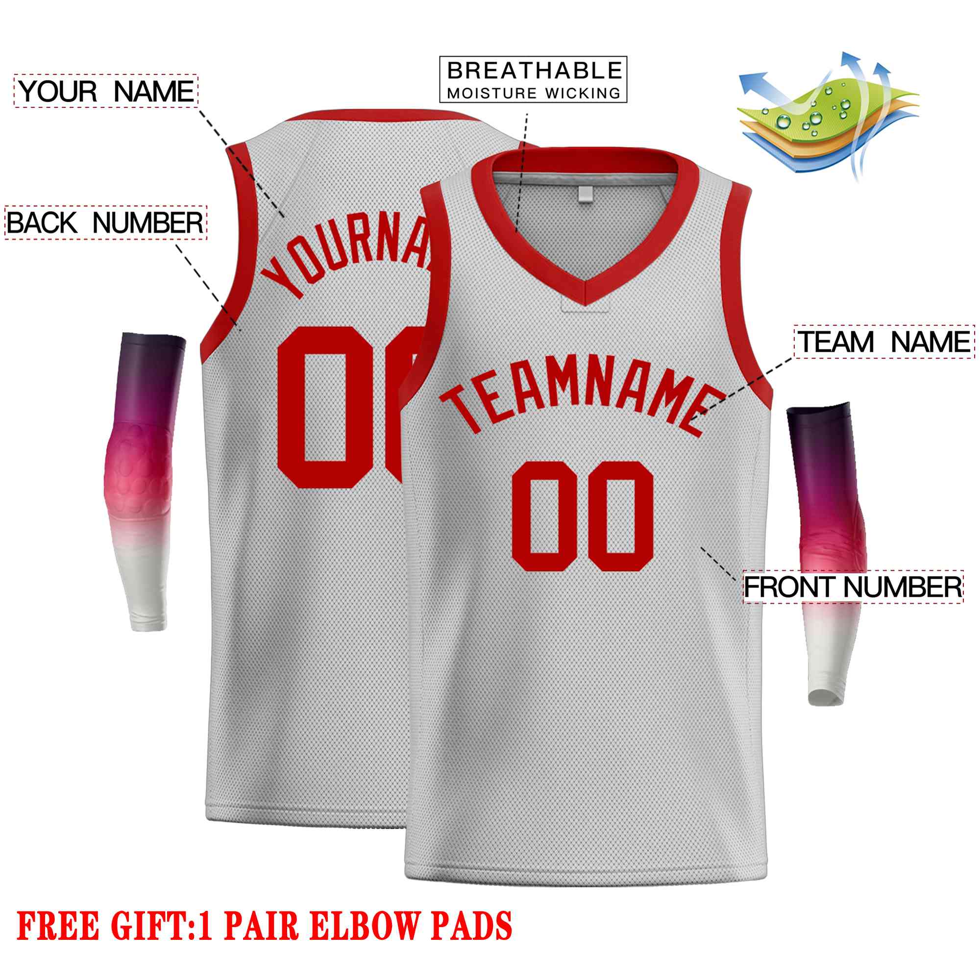 Custom Gray Red-Classic Tops Men Casual Basketball Jersey