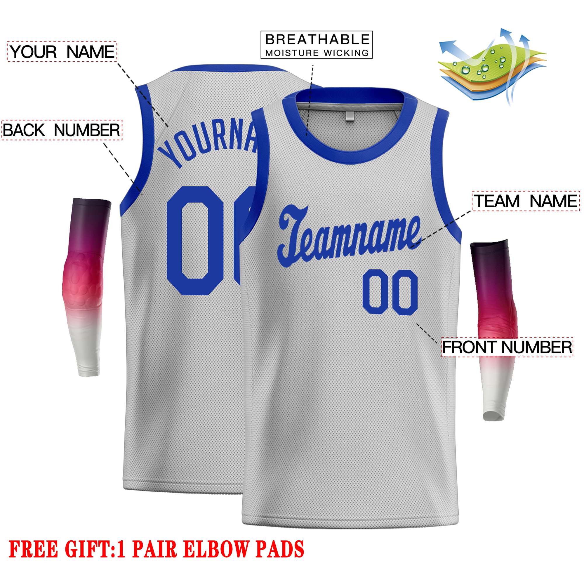 Custom Gray Royal Classic Tops Casual Basketball Jersey