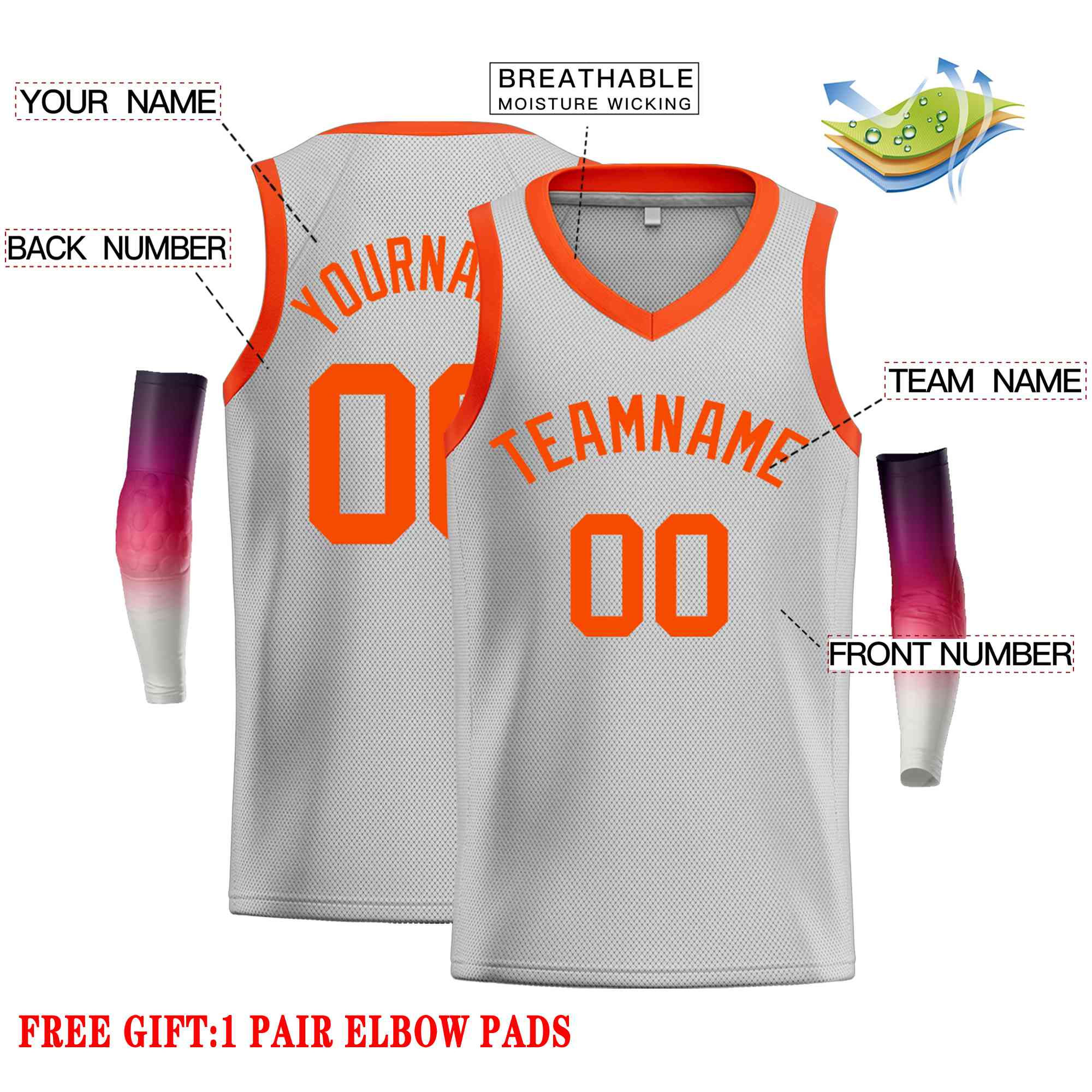 Custom Gray Orange-Classic Tops Men Casual Basketball Jersey