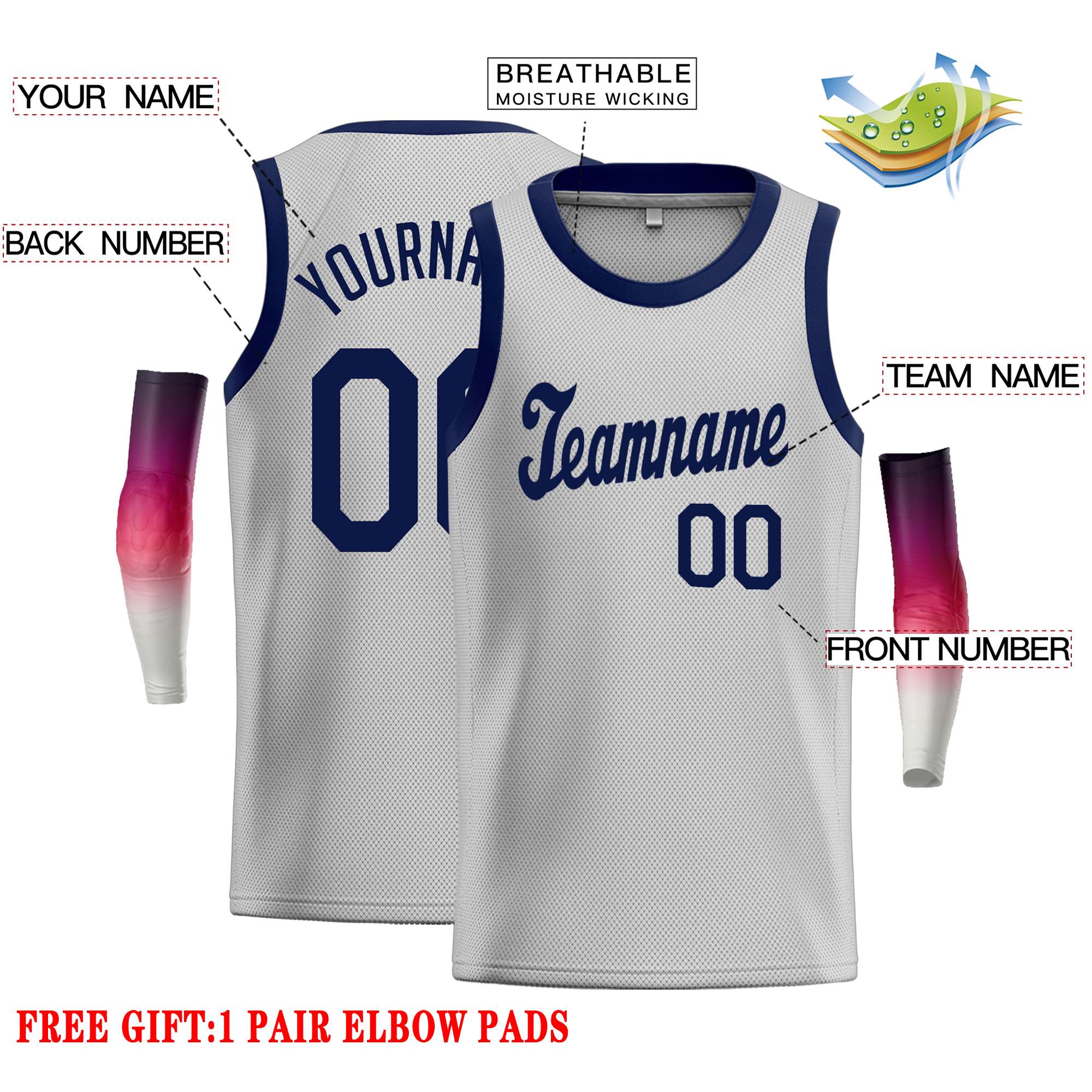 Custom Gray Navy Classic Tops Casual Basketball Jersey