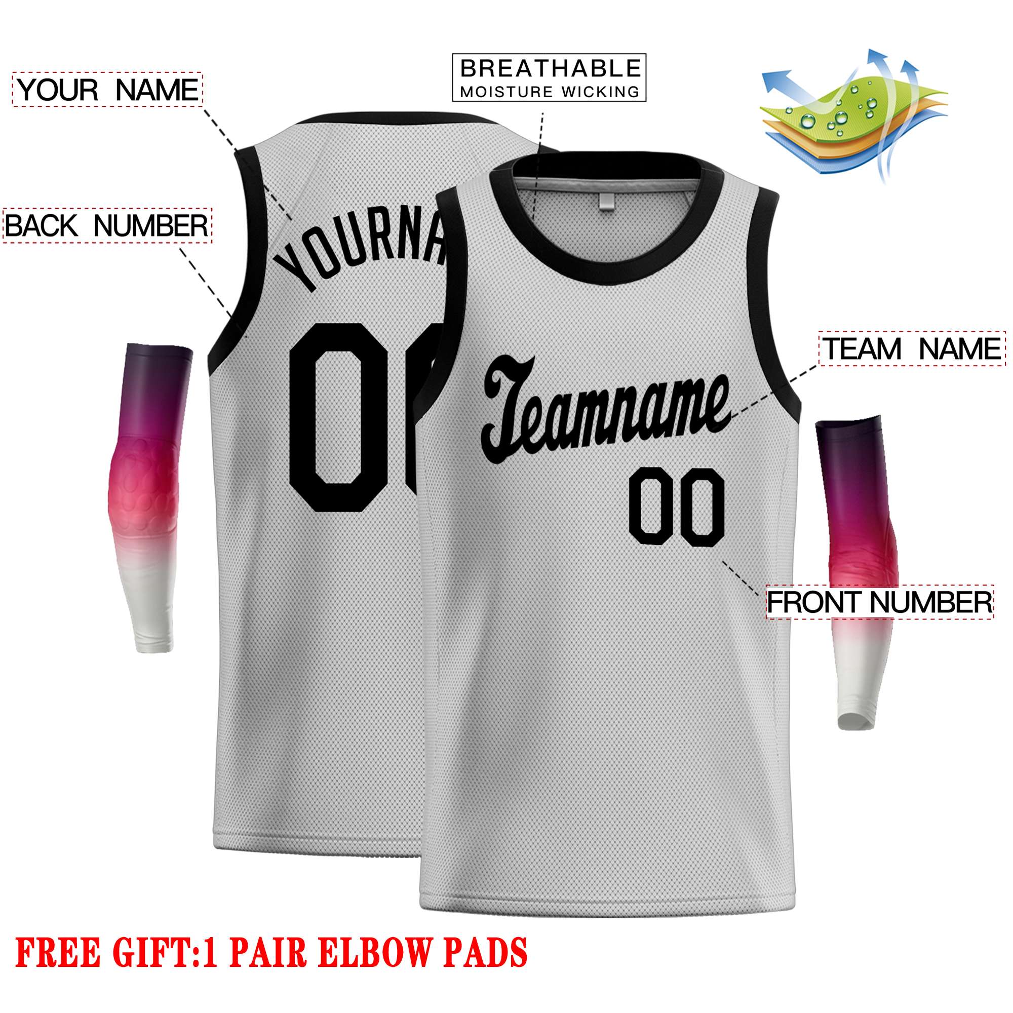 Custom Gray Black Classic Tops Casual Basketball Jersey