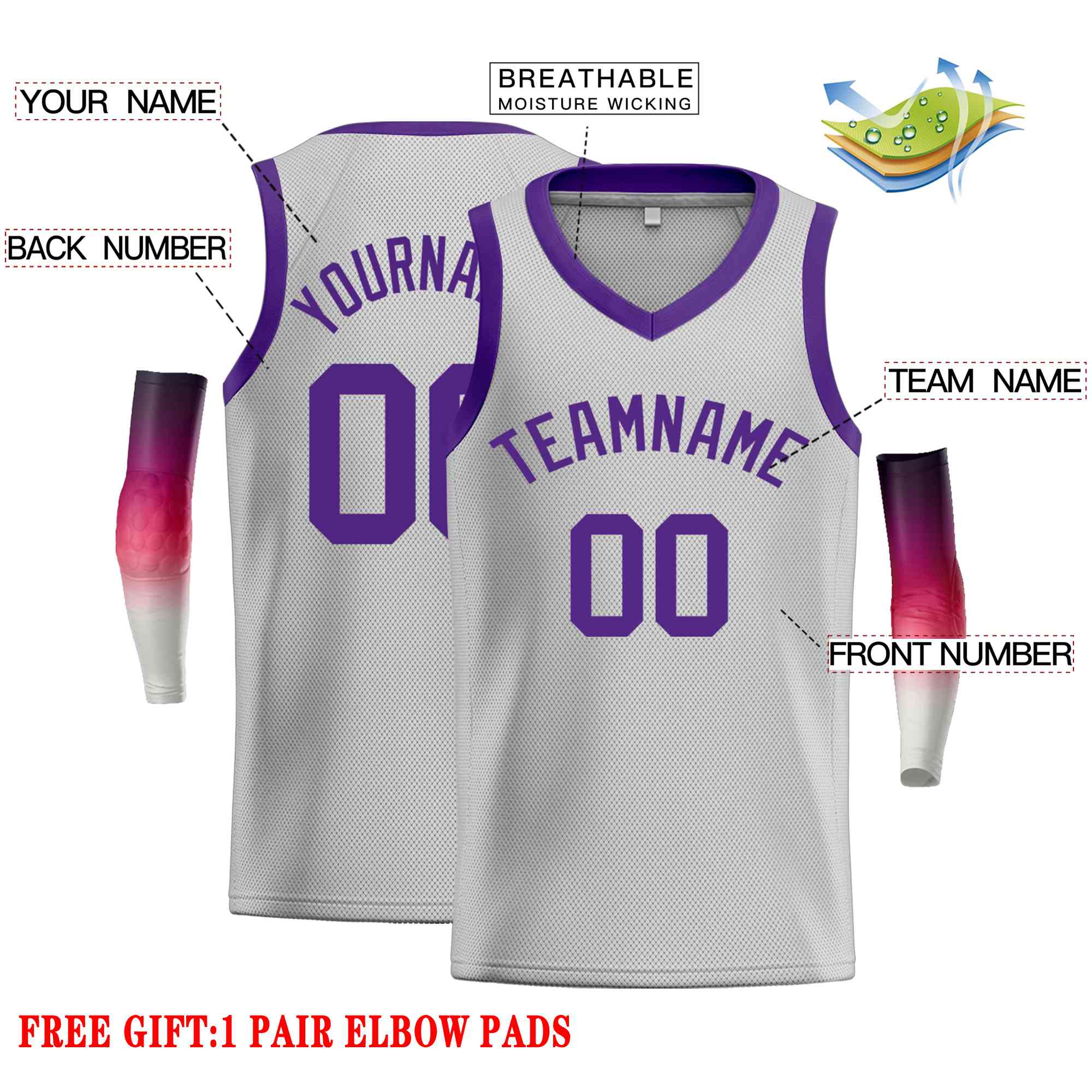 Custom Gray Purple-Classic Tops Men Casual Basketball Jersey