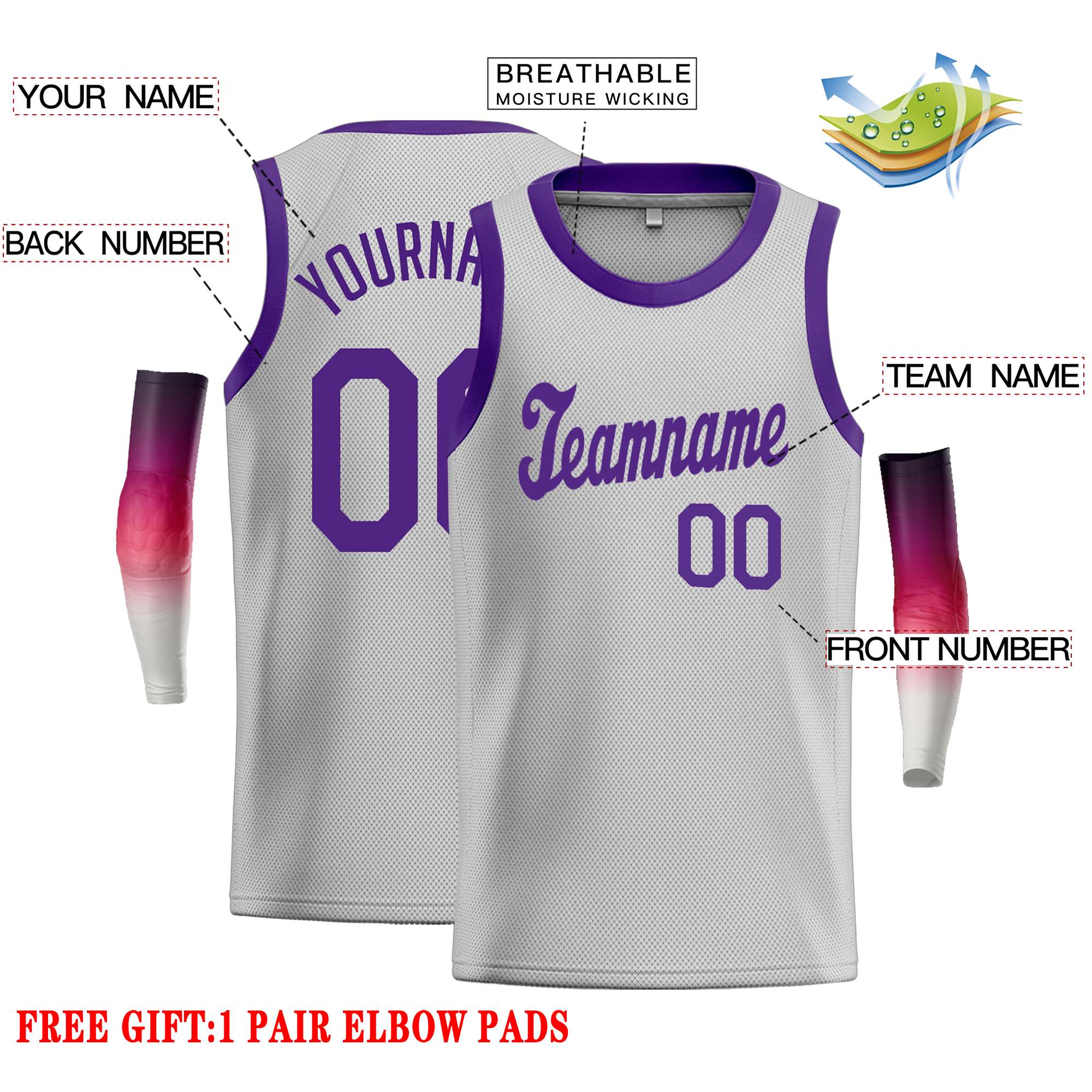 Custom Gray Purple Classic Tops Casual Basketball Jersey