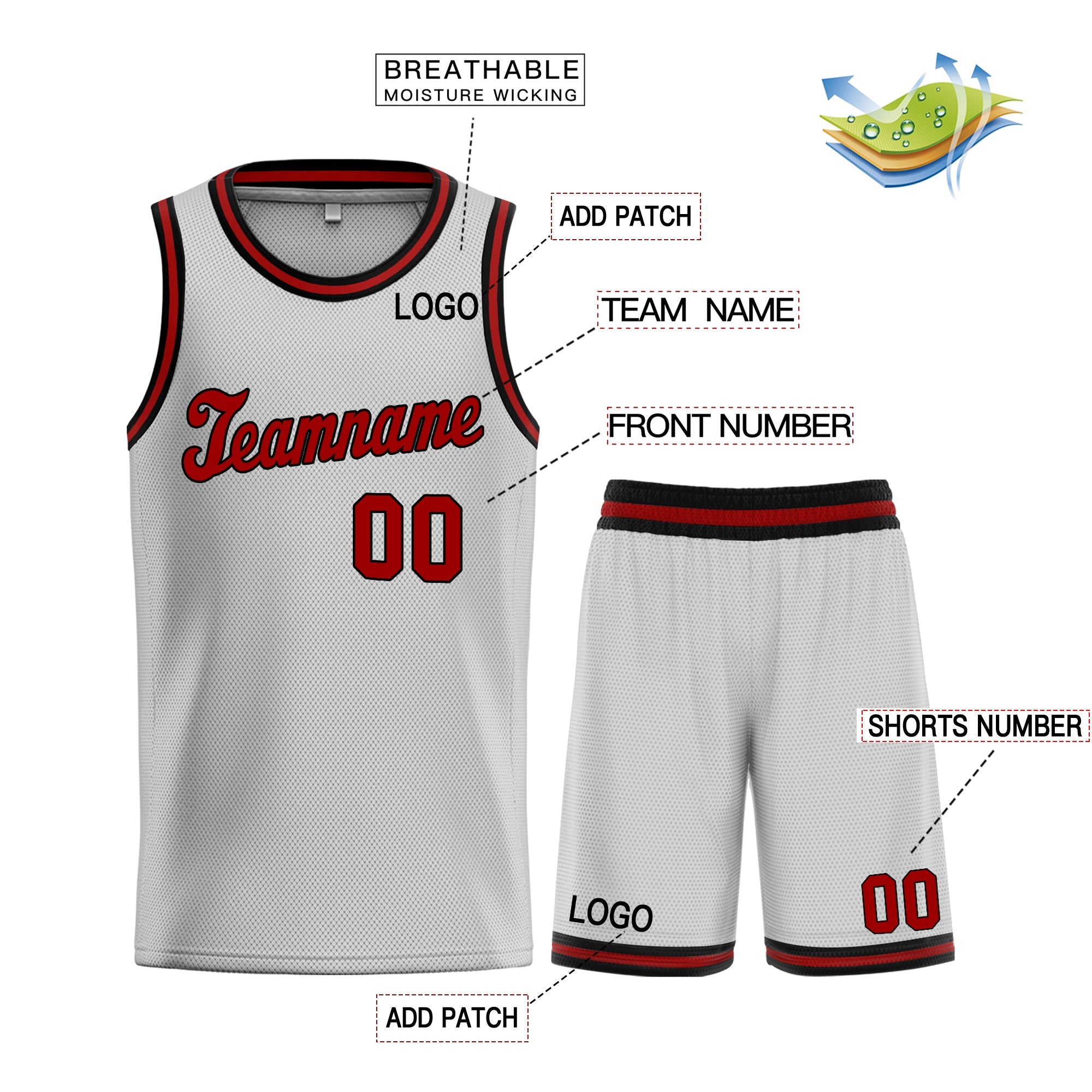 Custom Gray Red Classic Sets Basketball Jersey