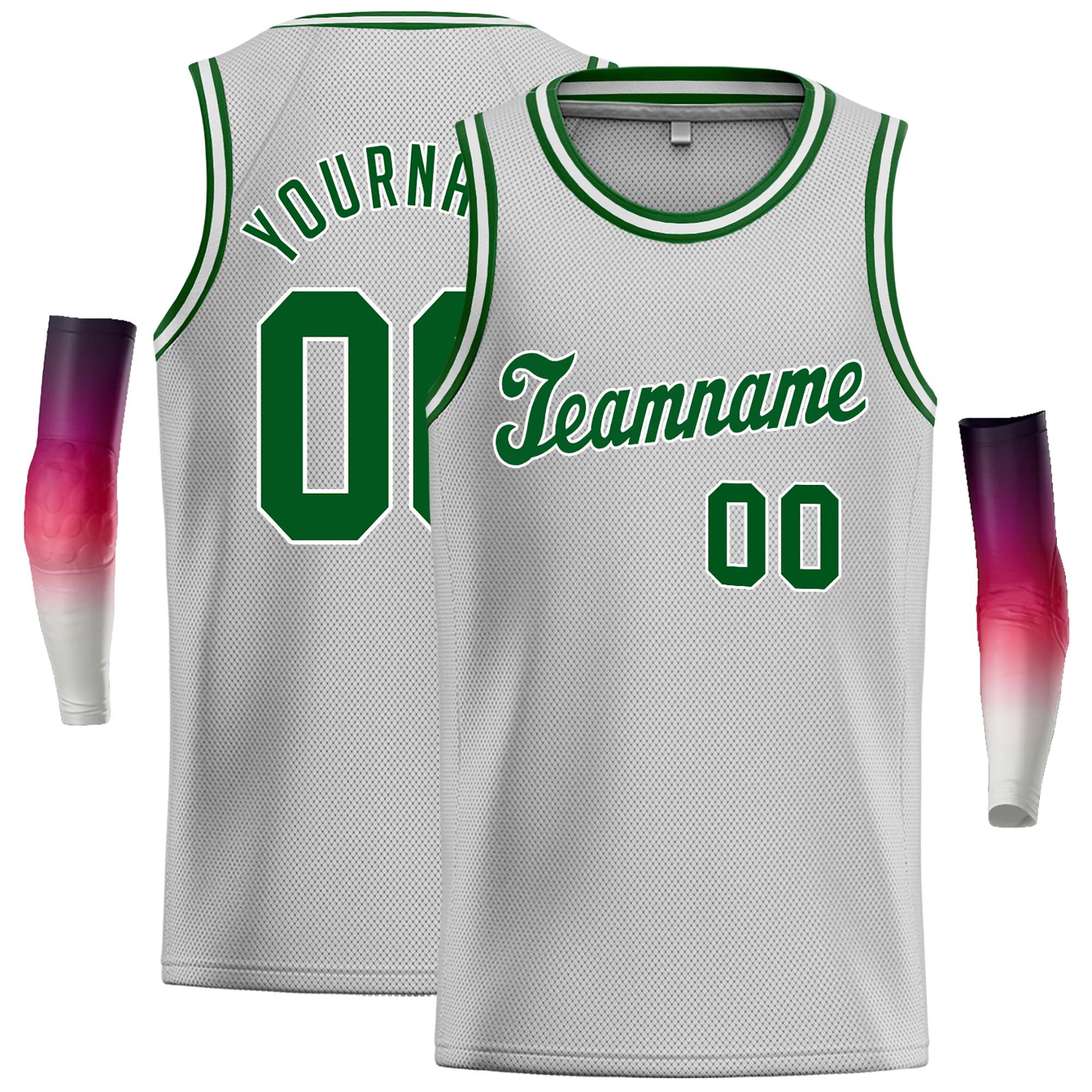 Custom Gray Green-White Classic Tops Casual Basketball Jersey