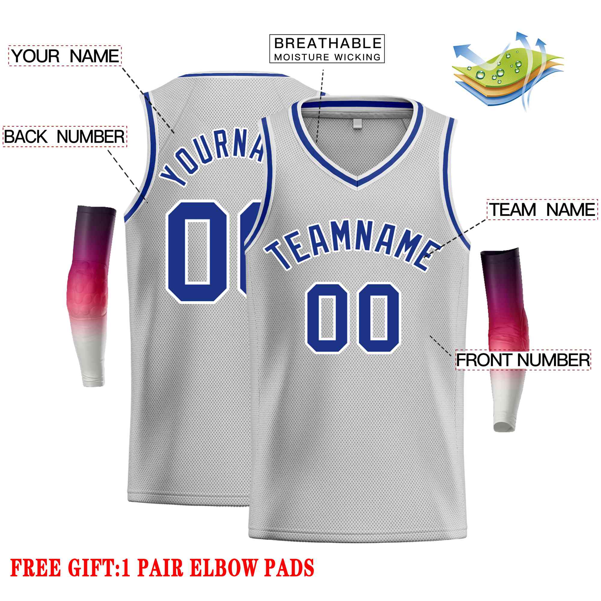 Custom Gray Royal-White Classic Tops Men Casual Basketball Jersey