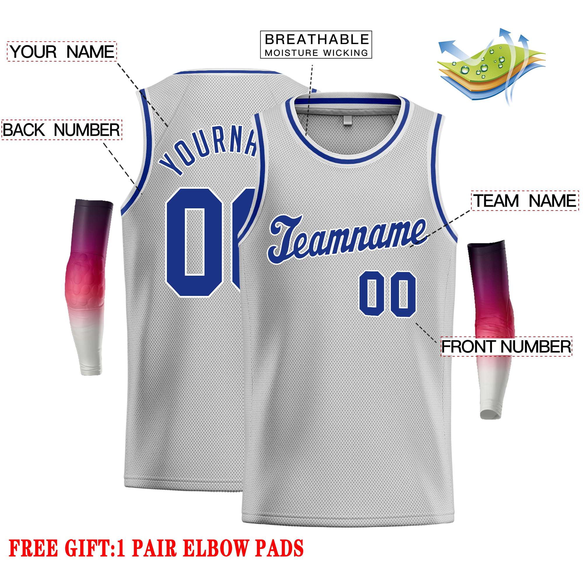 Custom Gray Royal-White Classic Tops Casual Basketball Jersey