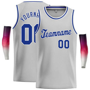 Maillot de basket-ball décontracté gris Royal-blanc personnalisé, hauts classiques