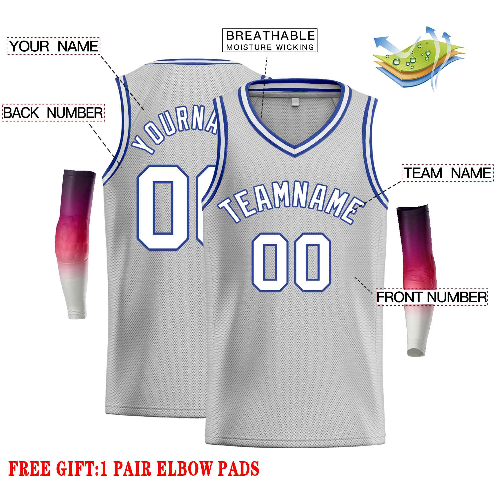 Custom Gray White-Royal Classic Tops Men Casual Basketball Jersey