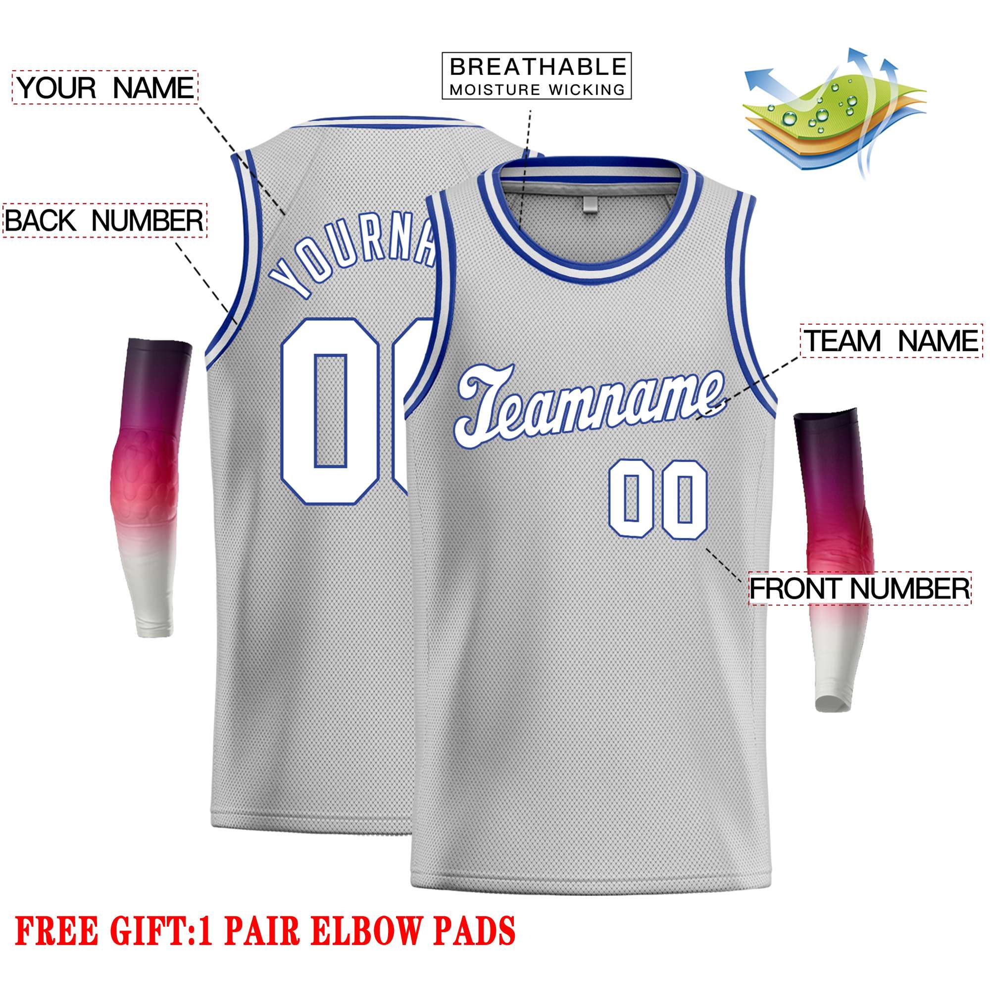 Custom Gray White-Royal Classic Tops Casual Basketball Jersey