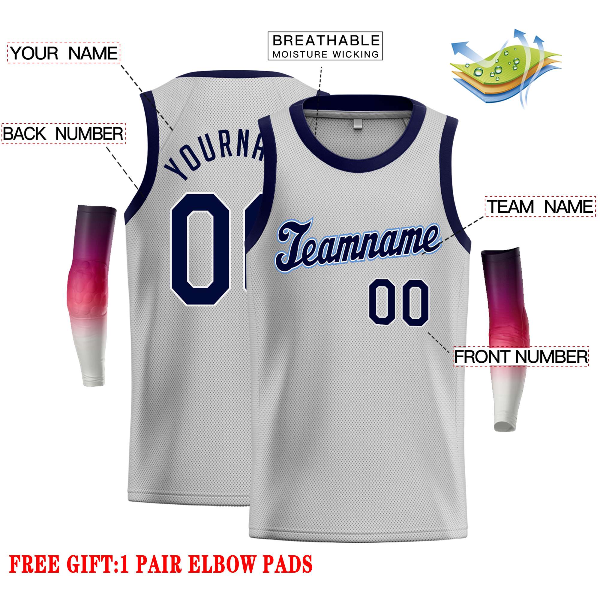 Custom Gray Navy-Power Blue Classic Tops Casual Basketball Jersey