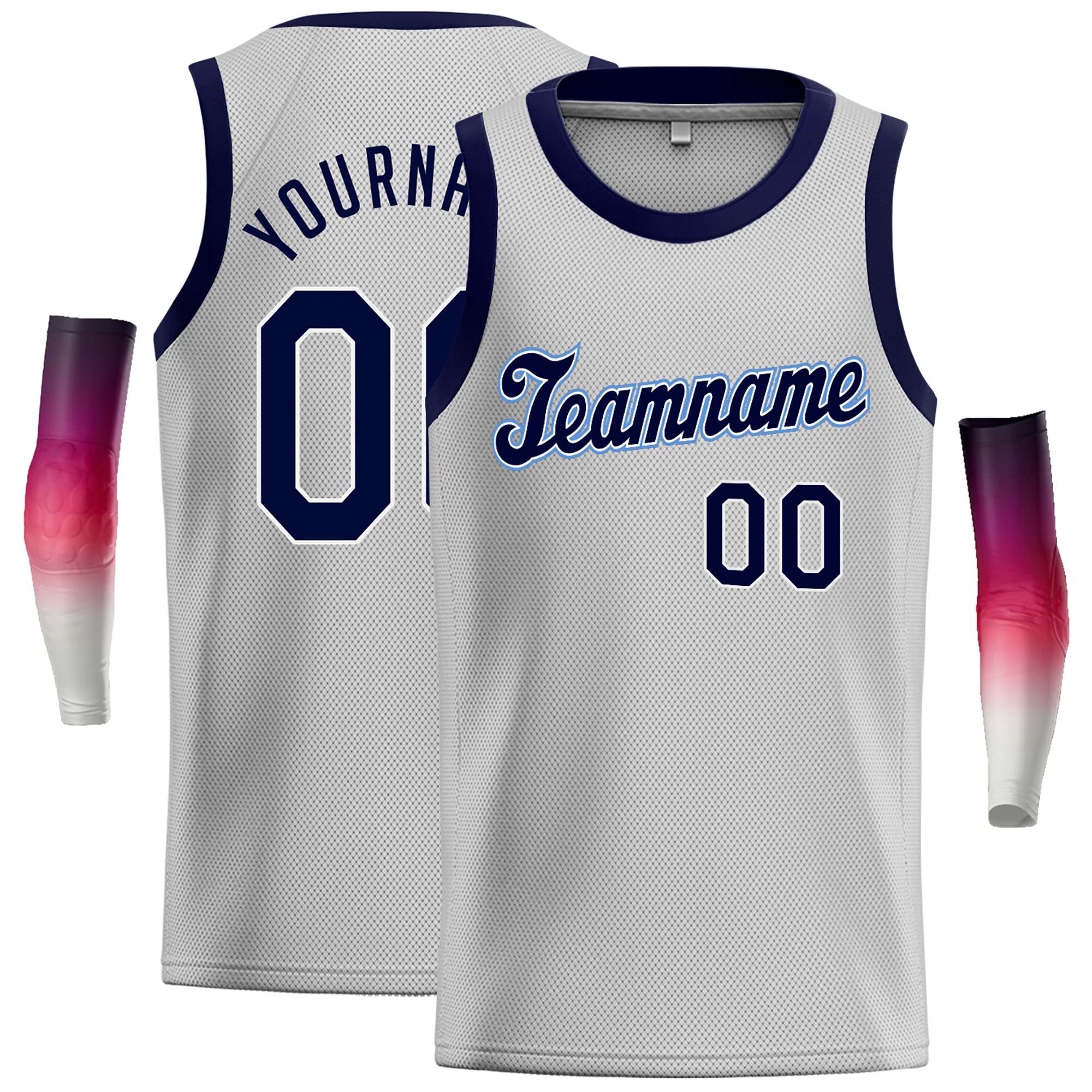 Custom Gray Navy-Power Blue Classic Tops Casual Basketball Jersey