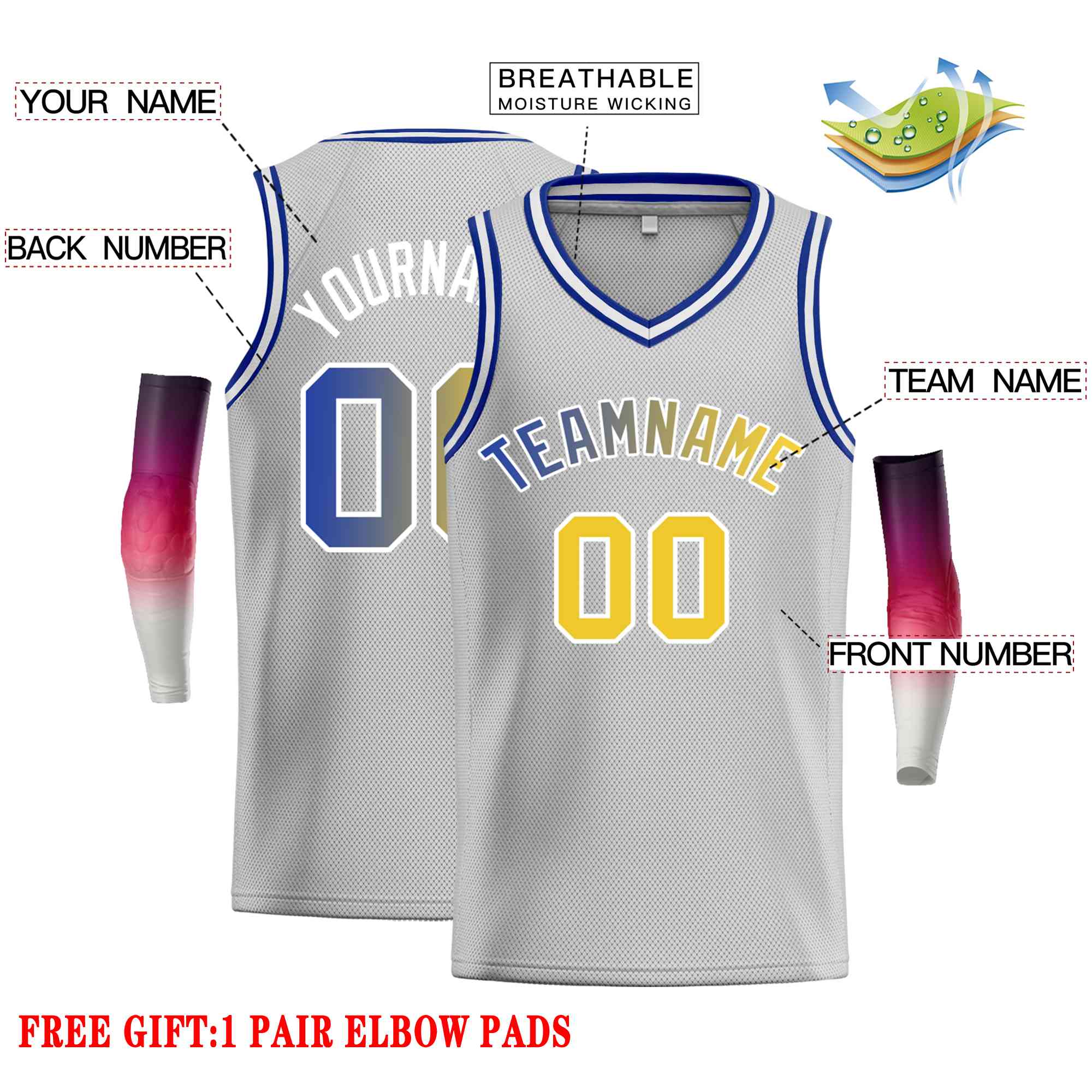 Custom Gray Royal-White Classic Tops Men Casual Basketball Jersey