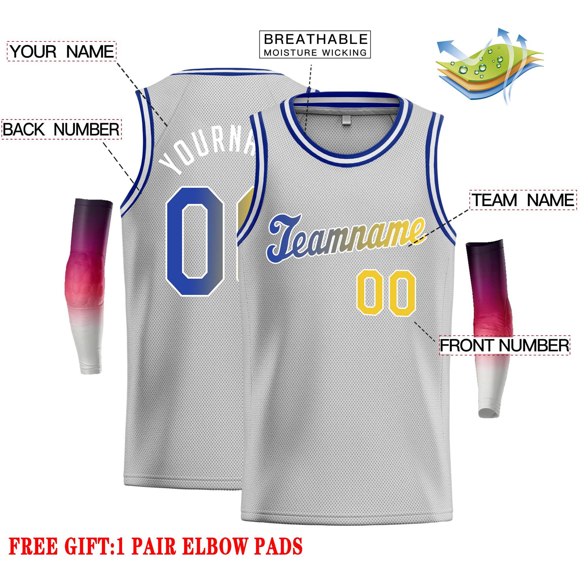 Custom Gray Royal-White Classic Tops Casual Basketball Jersey