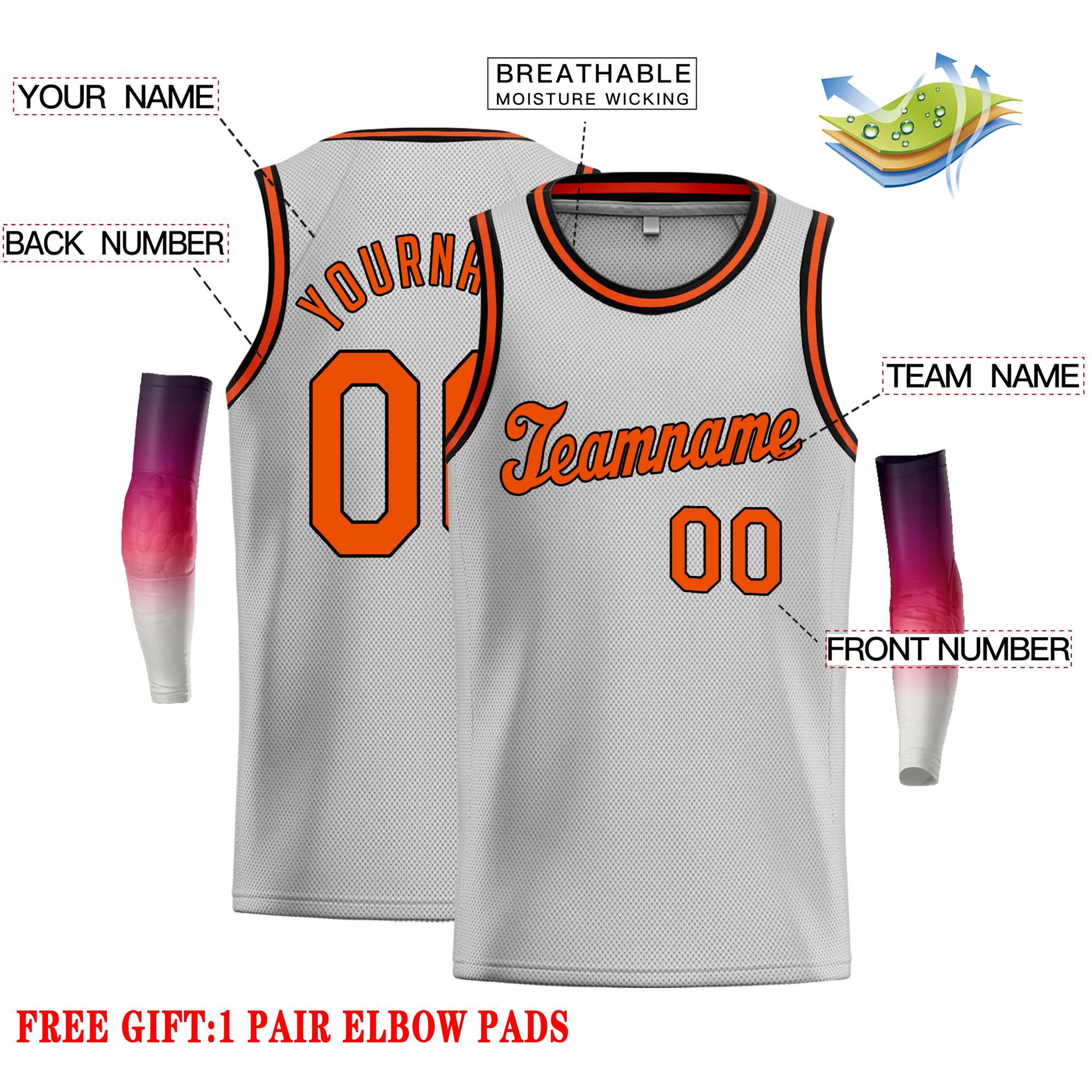 Custom Gray Orange-Black Classic Tops Casual Basketball Jersey