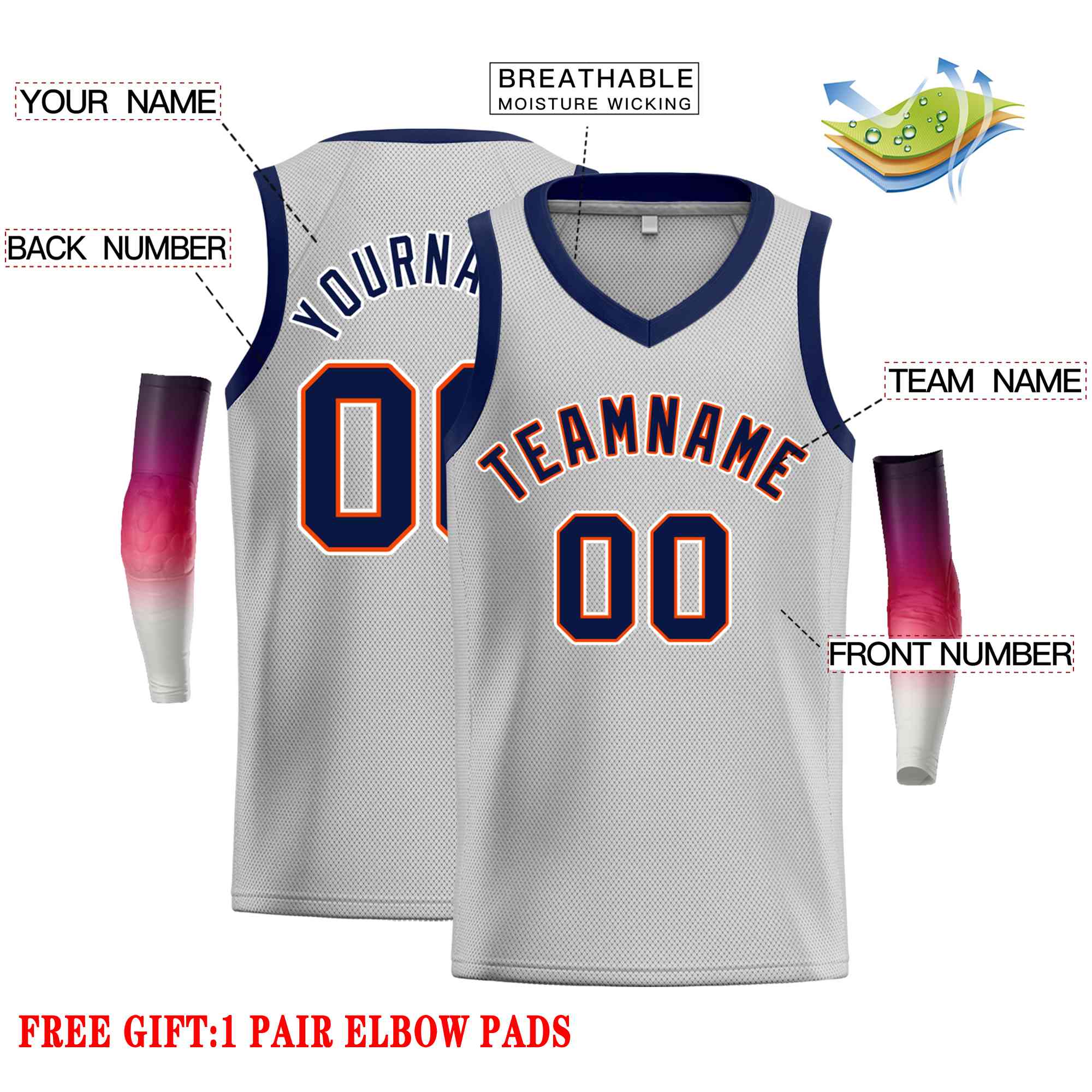 Custom Gray Navv-Orange Classic Tops Men Casual Basketball Jersey