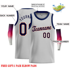 Custom Gray Navy-Orange Classic Tops Casual Basketball Jersey