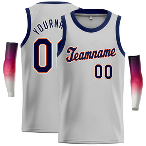 Custom Gray Navy-Orange Classic Tops Casual Basketball Jersey