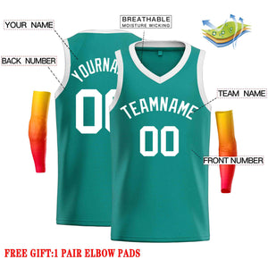 Custom Teal White-Classic Tops Men Casual Basketball Jersey