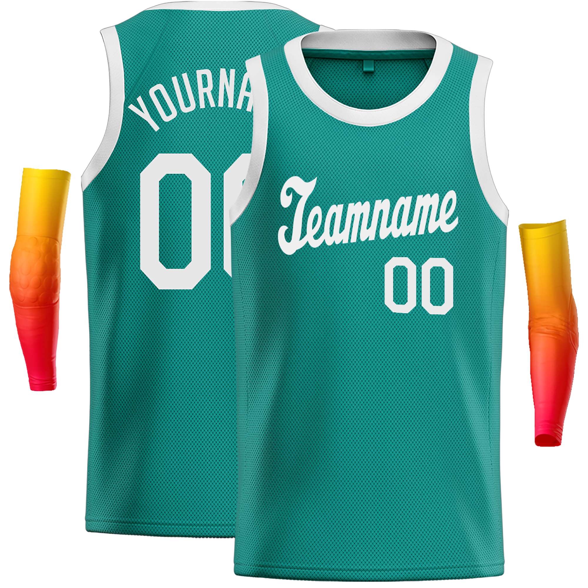 Maillot de basket-ball décontracté, haut classique blanc sarcelle personnalisé