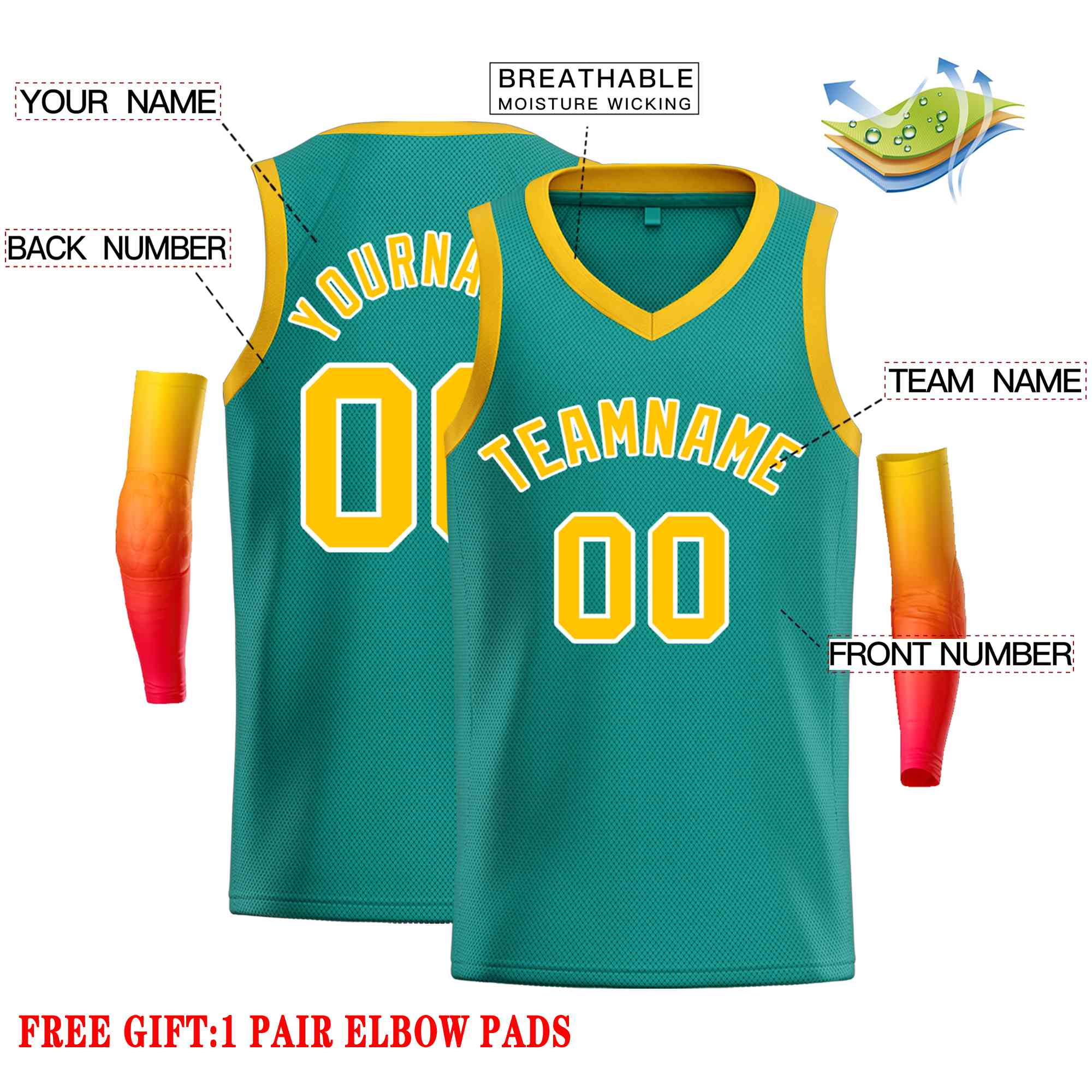 Custom Teal Yellow-White Classic Tops Men Casual Basketball Jersey