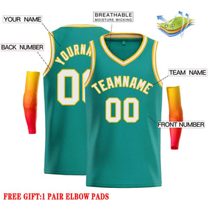 Custom Teal White-Yellow Classic Tops Men Casual Basketball Jersey