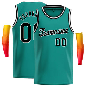 Custom Teal Black-White Classic Tops Casual Basketball Jersey