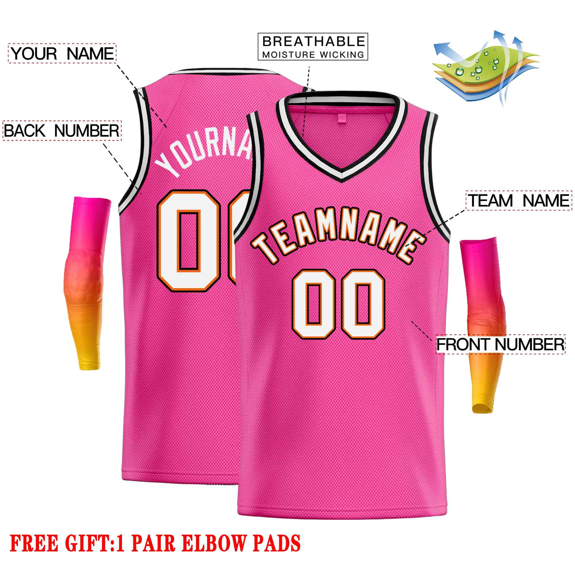 Custom Pink White-Orange Classic Tops Men Casual Basketball Jersey