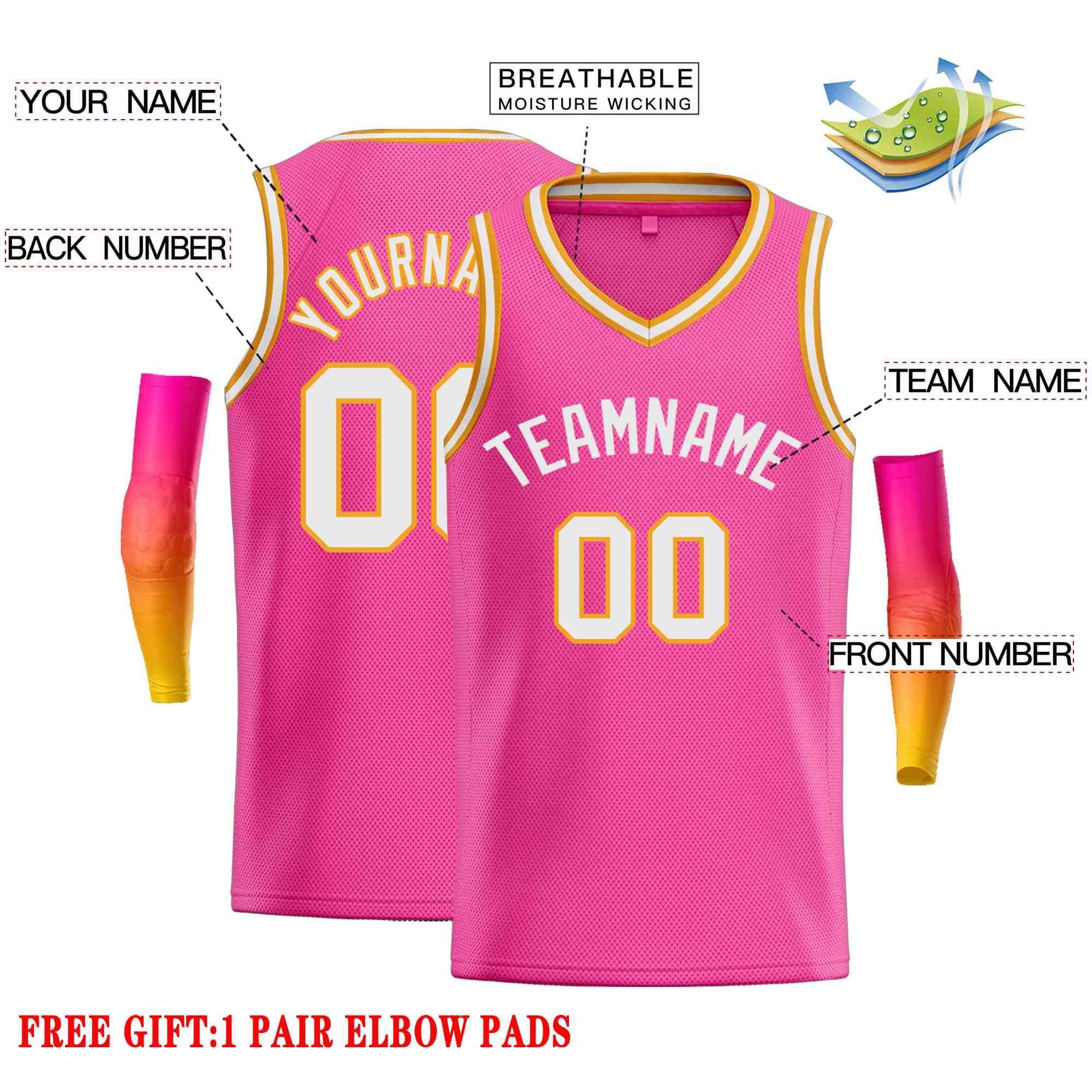 Custom Pink White-Yellow Classic Tops Men Casual Basketball Jersey