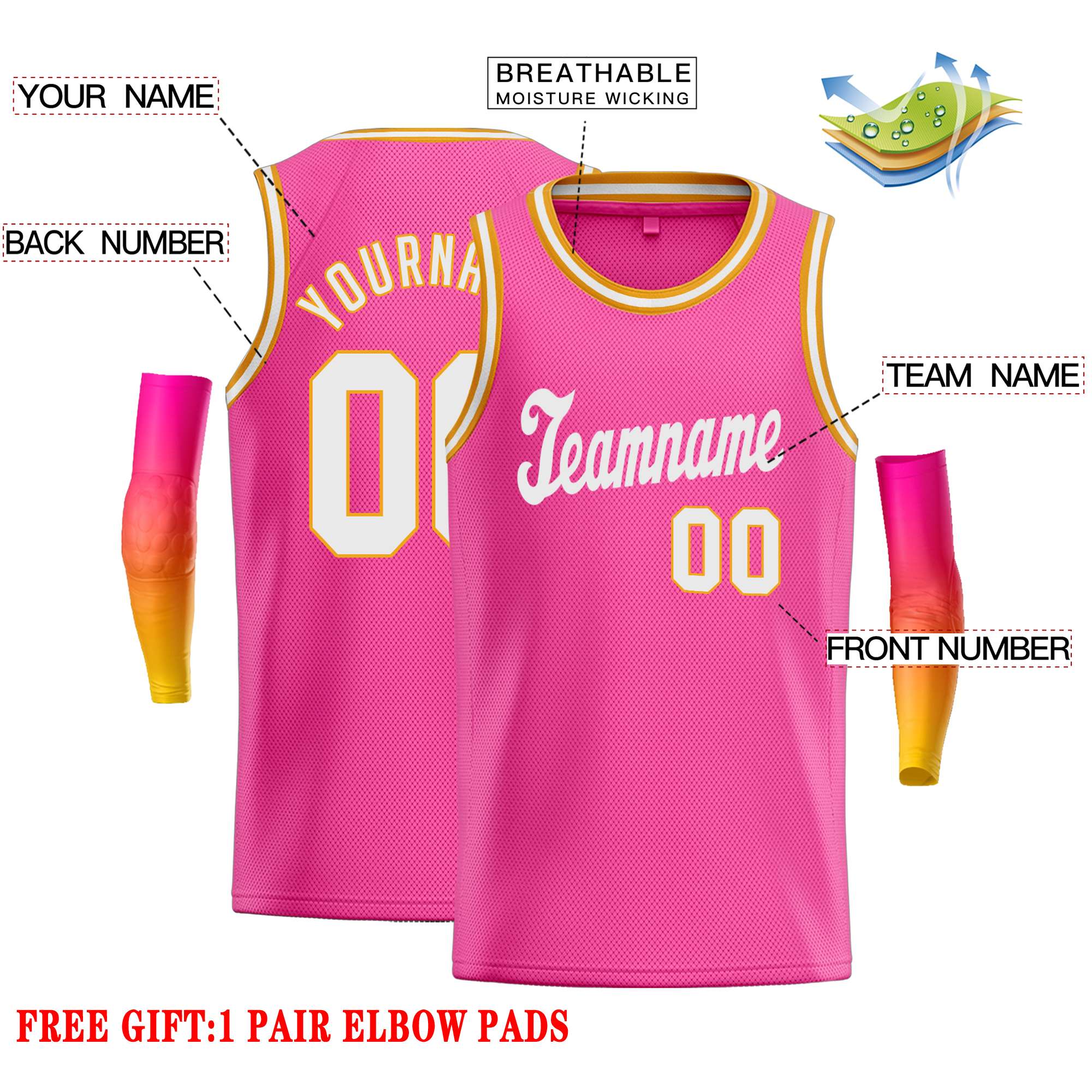 Custom Pink White Classic Tops Casual Basketball Jersey