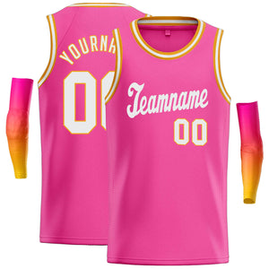 Custom Pink White Classic Tops Casual Basketball Jersey