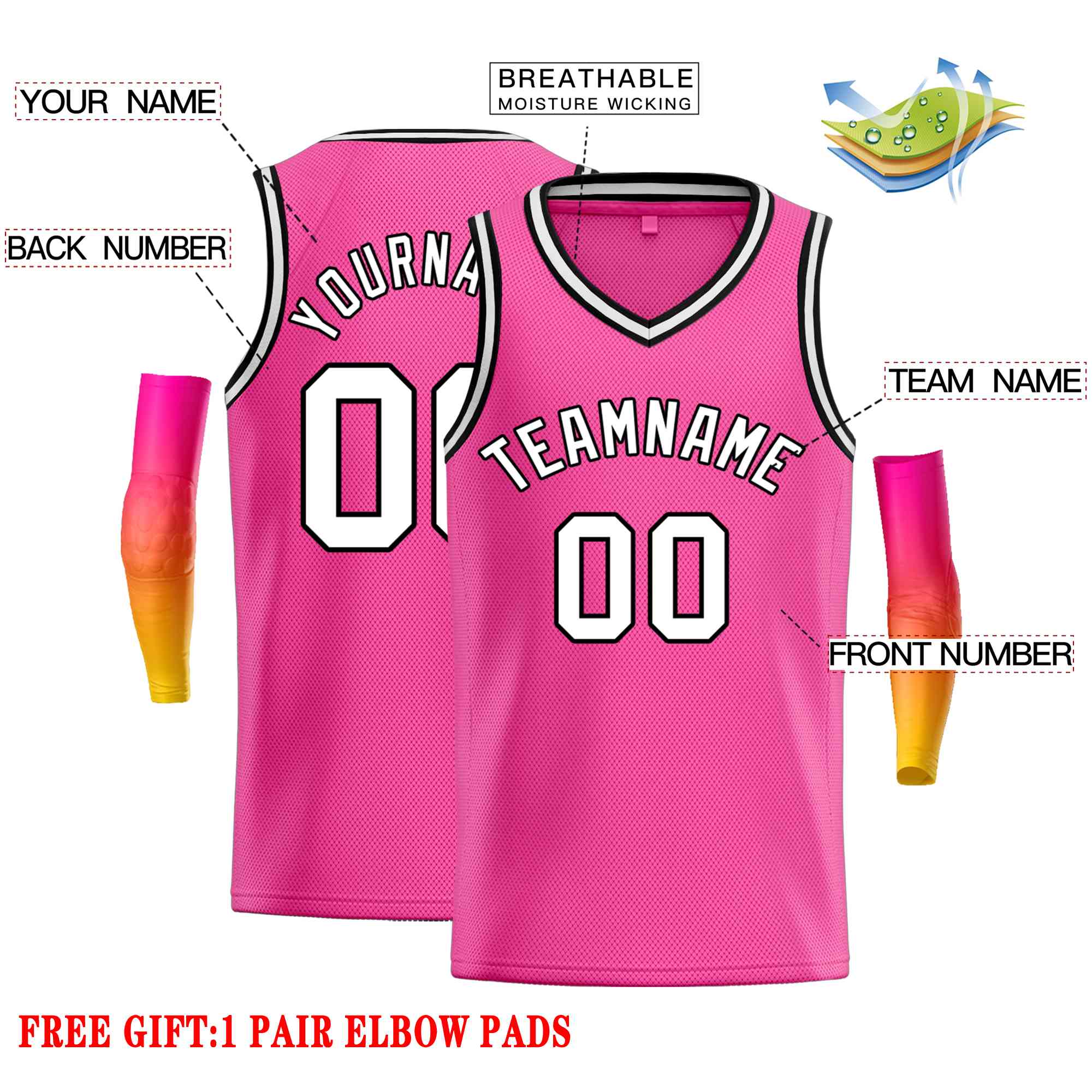 Custom Pink White-Black Classic Tops Men Casual Basketball Jersey