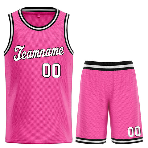 Custom Pink White Classic Sets Basketball Jersey