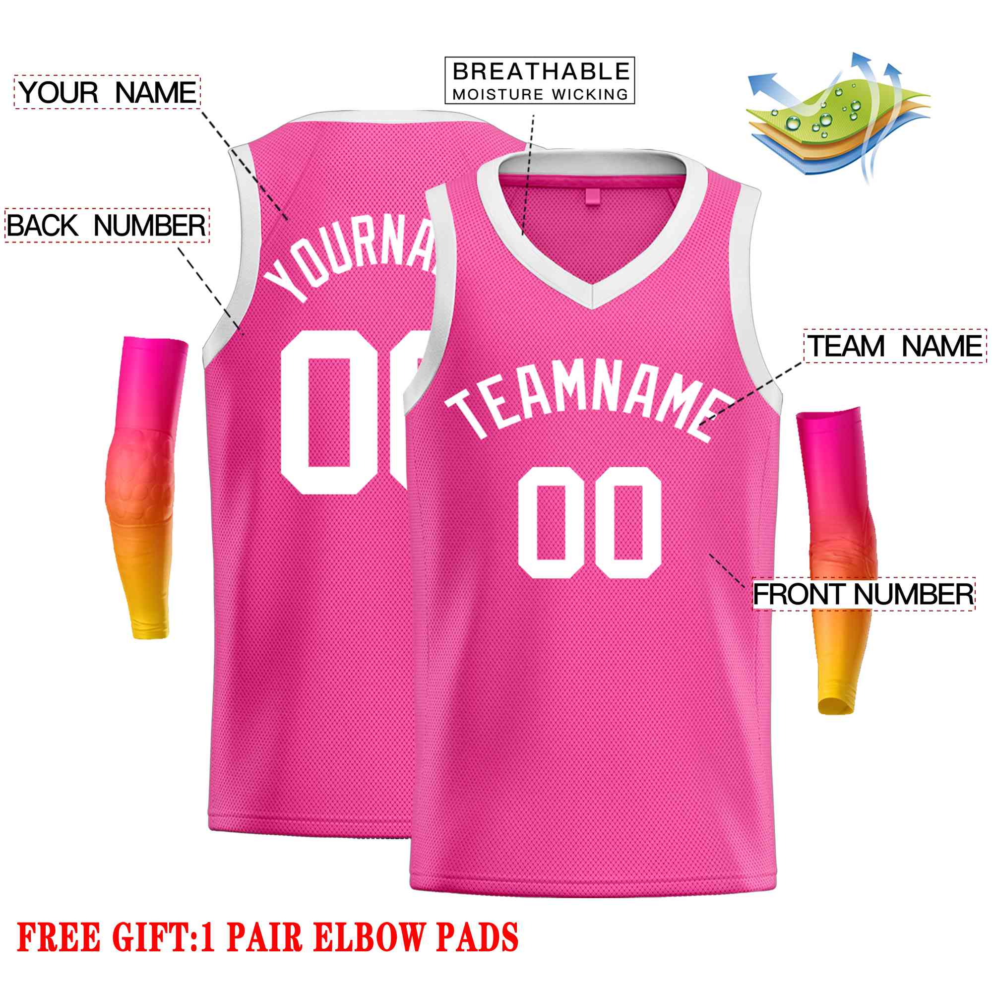 Custom Pink White Classic Tops Men Casual Basketball Jersey