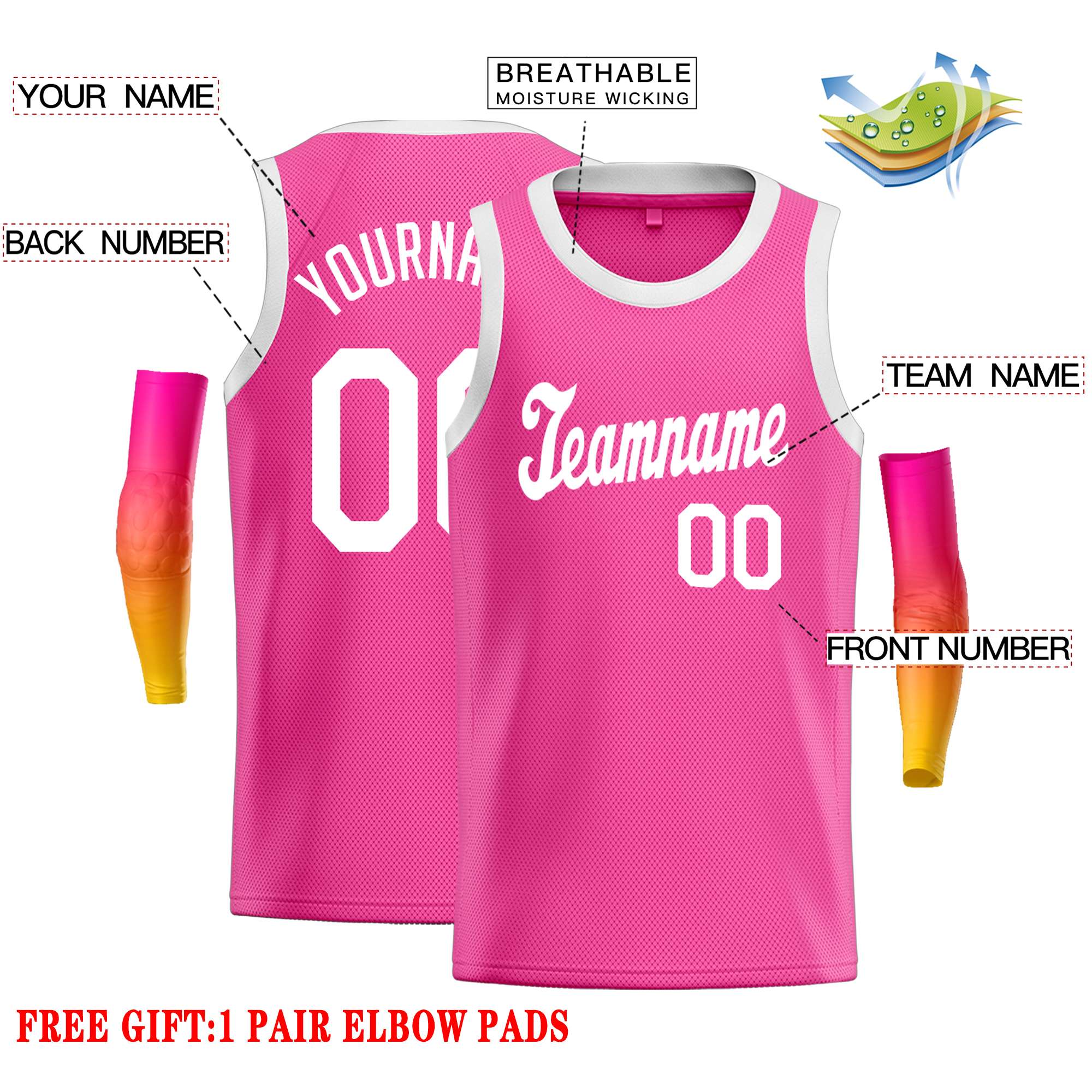 Custom Pink White Classic Tops Casual Basketball Jersey