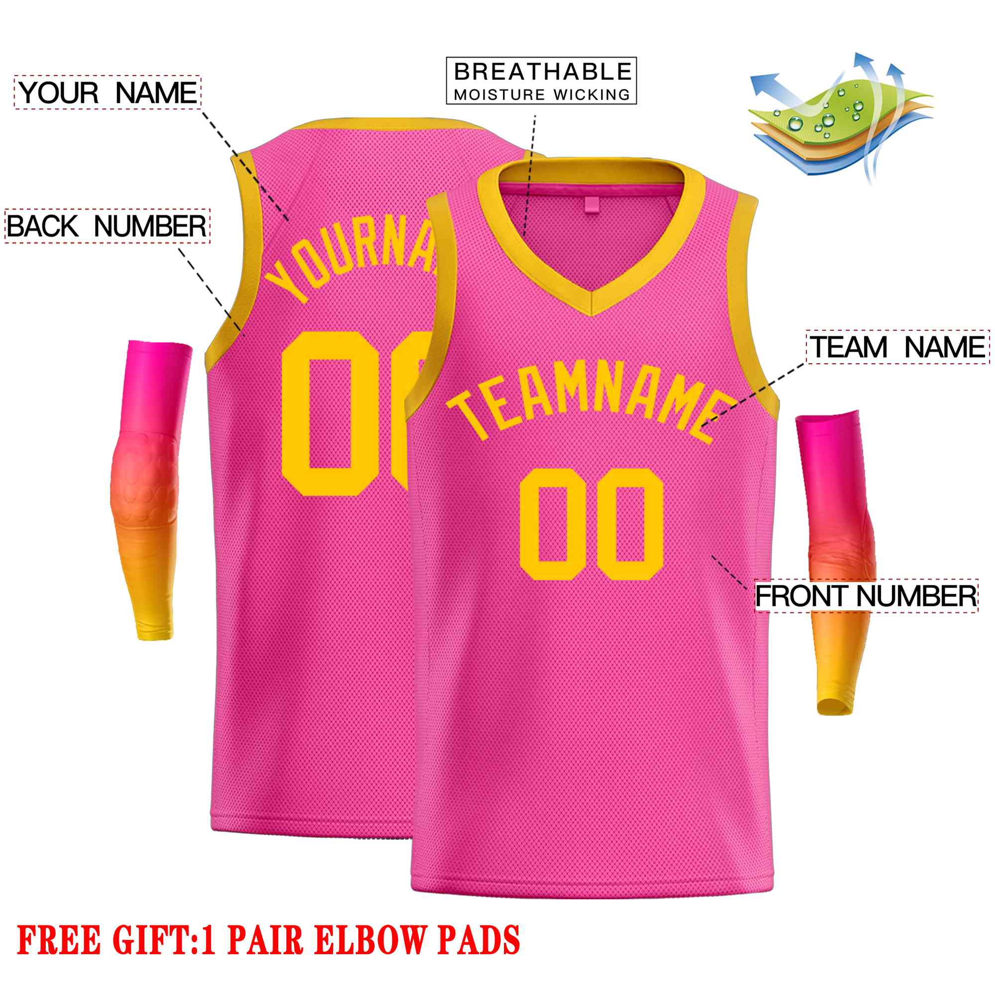 Custom Pink Yellow-Classic Tops Men Casual Basketball Jersey