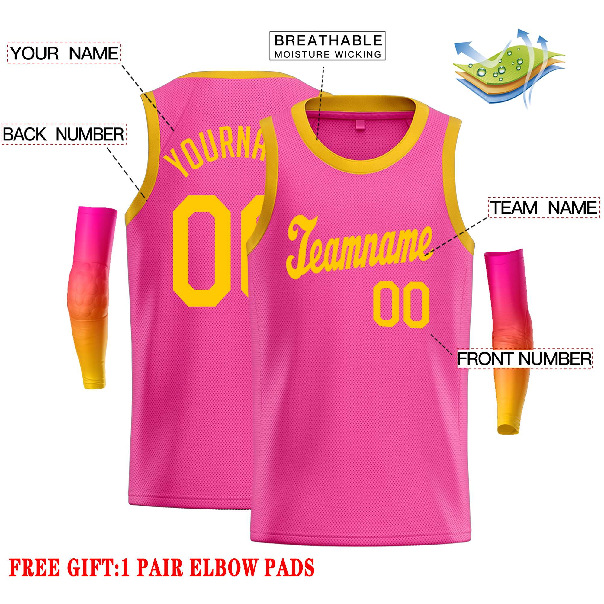 Custom Pink Yellow Classic Tops Casual Basketball Jersey