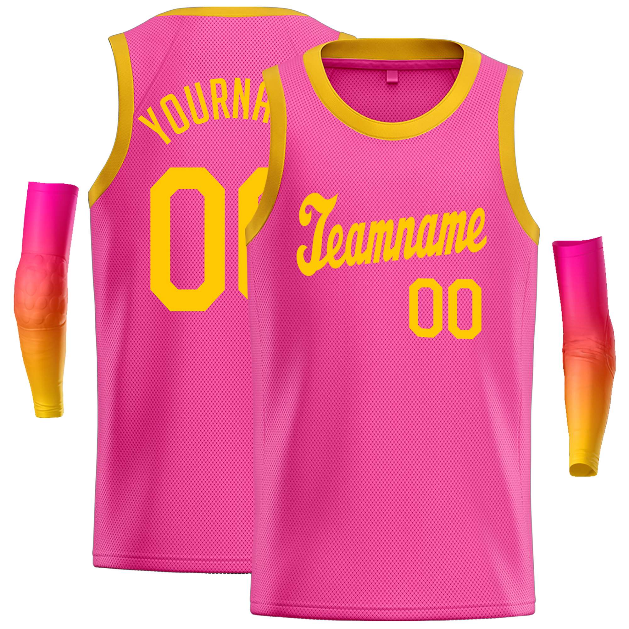 Custom Pink Yellow Classic Tops Casual Basketball Jersey