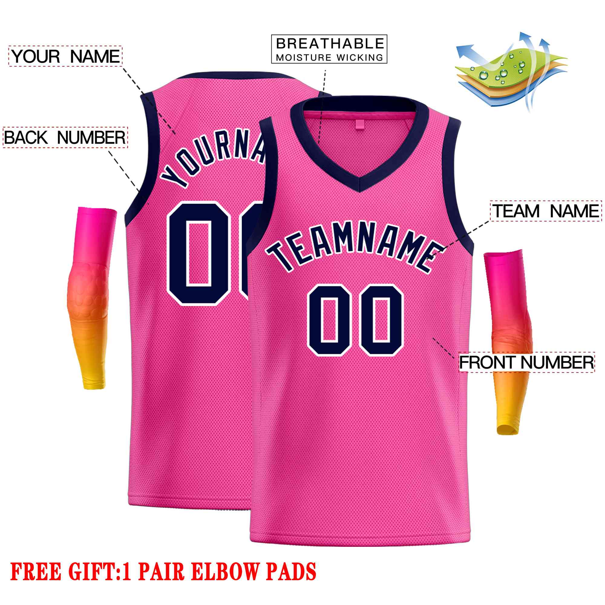 Custom Pink Navy Classic Tops Men Casual Basketball Jersey