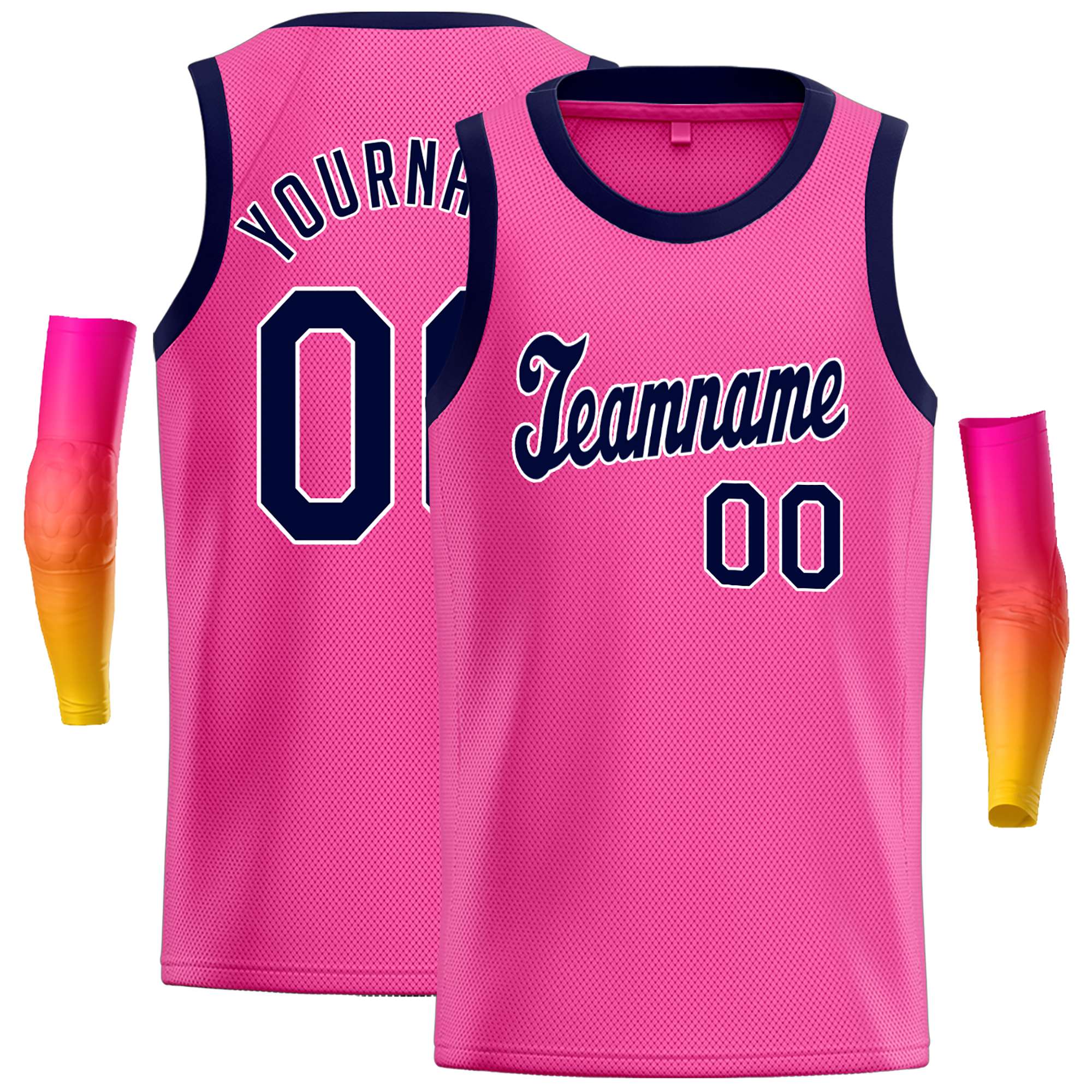 Custom Pink Navy-Yellow Classic Tops Casual Basketball Jersey