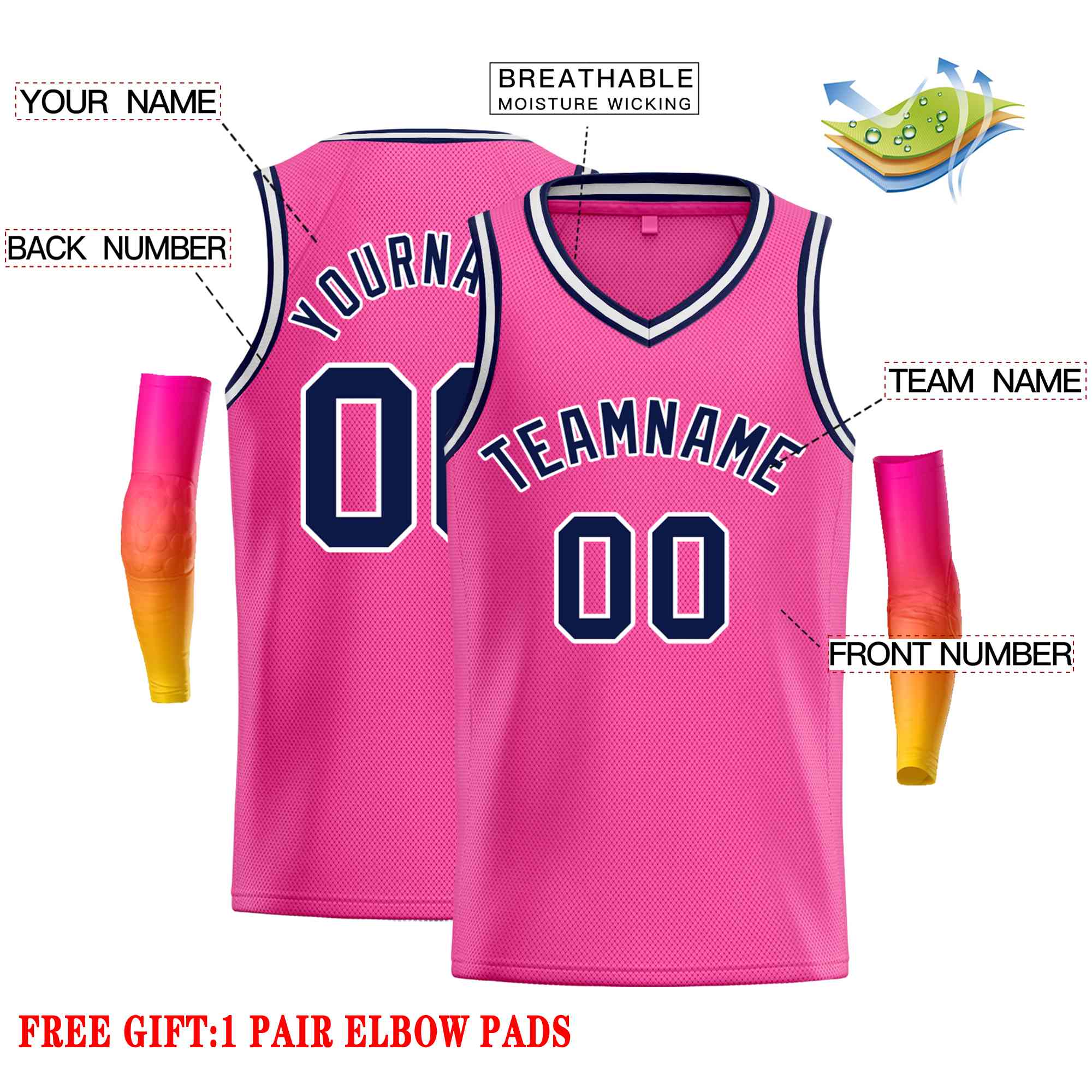 Custom Pink Navy-White Classic Tops Men Casual Basketball Jersey